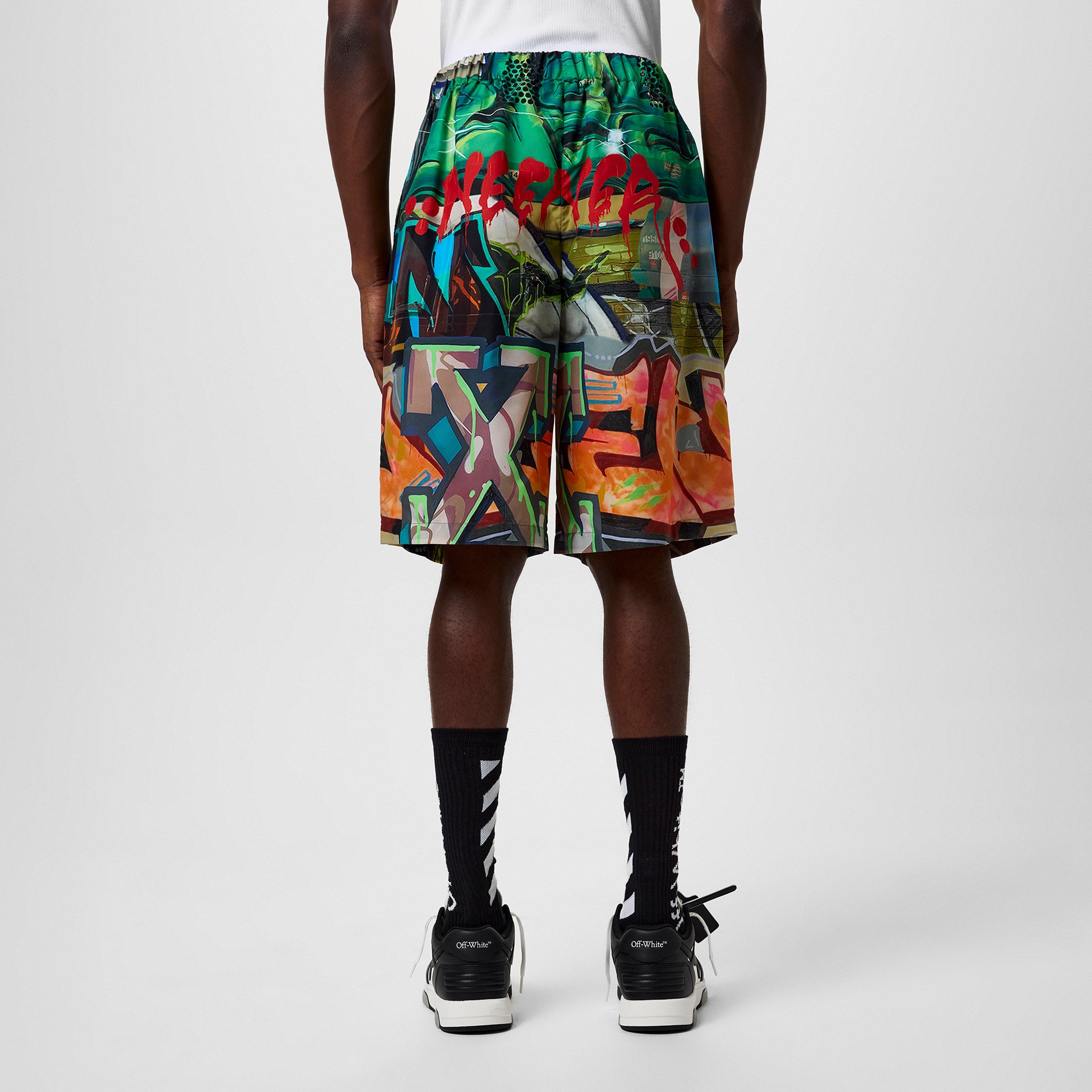 Multicolor - Off White - Men's Graffiti Bermuda Shorts, All-Over Print - 3