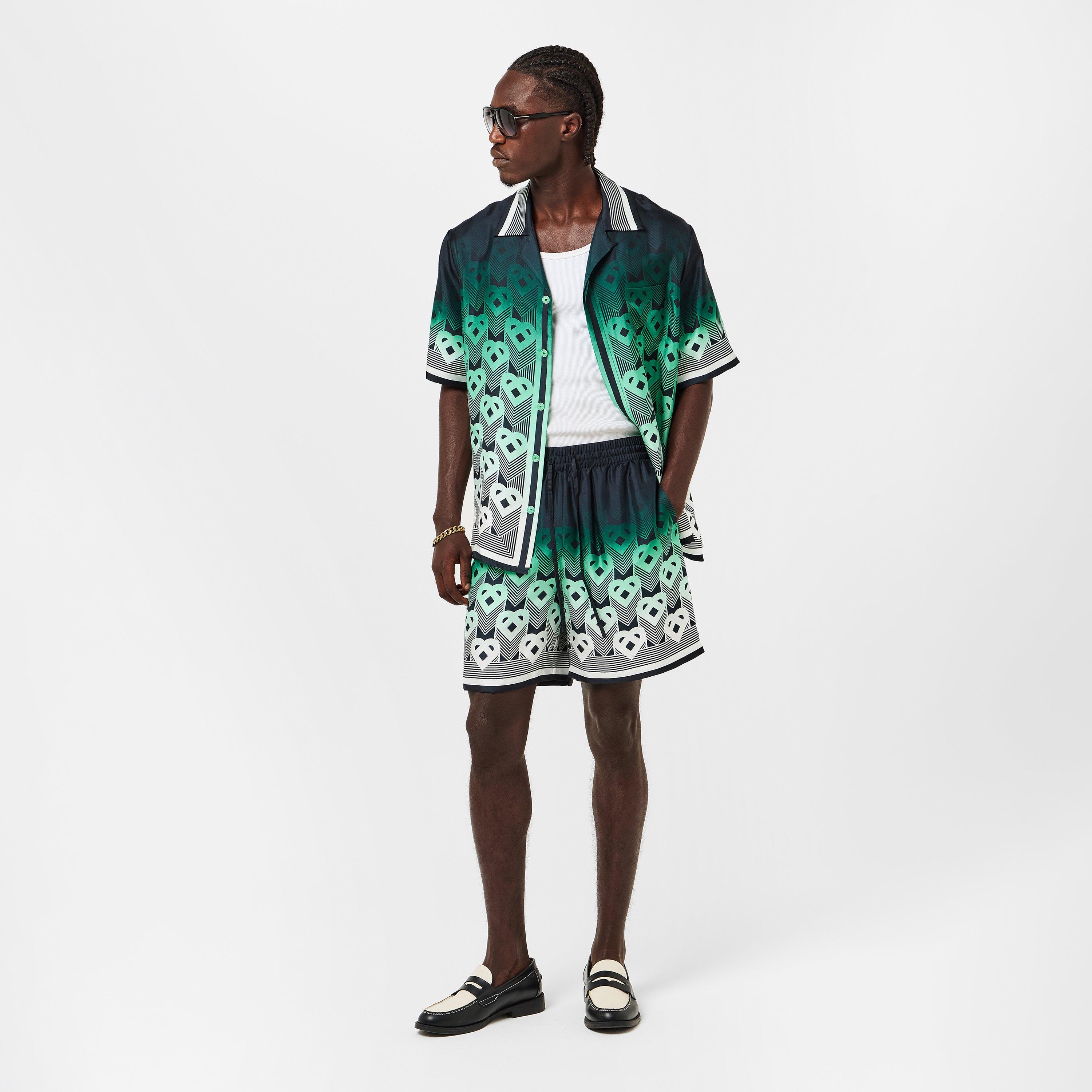 Black/Green - Casablanca - Men's Casa Mono Silk Woven Tracksuit Shorts - 6