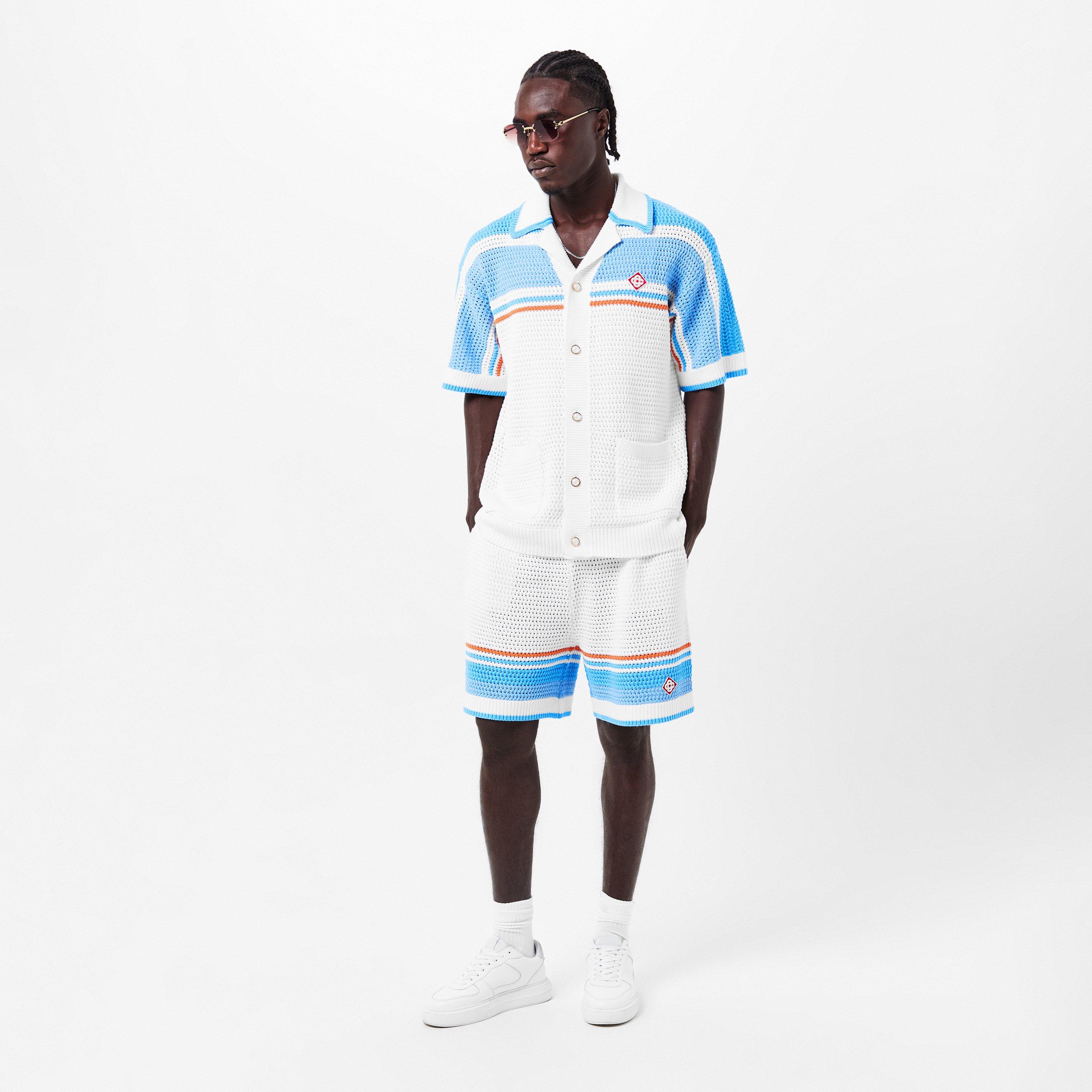 White/Blue - Casablanca - Striped Crochet Shorts - 6