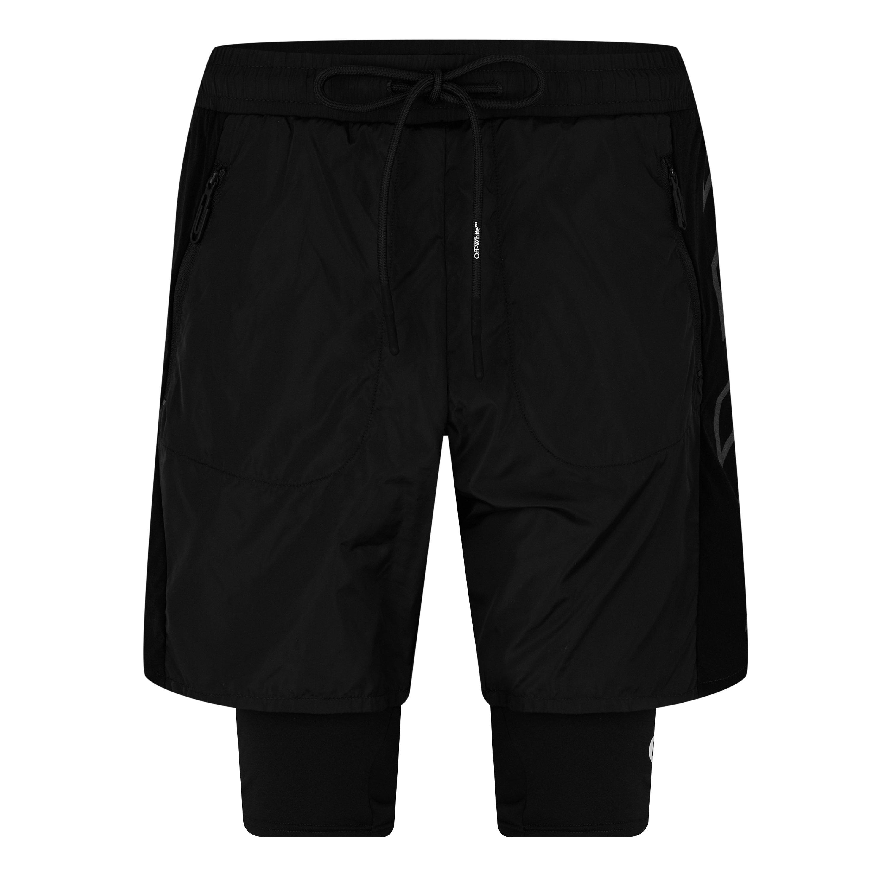 Black Dark Grn - Off White - Men's Diag Arrow 2-in-1 Woven Tracksuit Shorts - 1