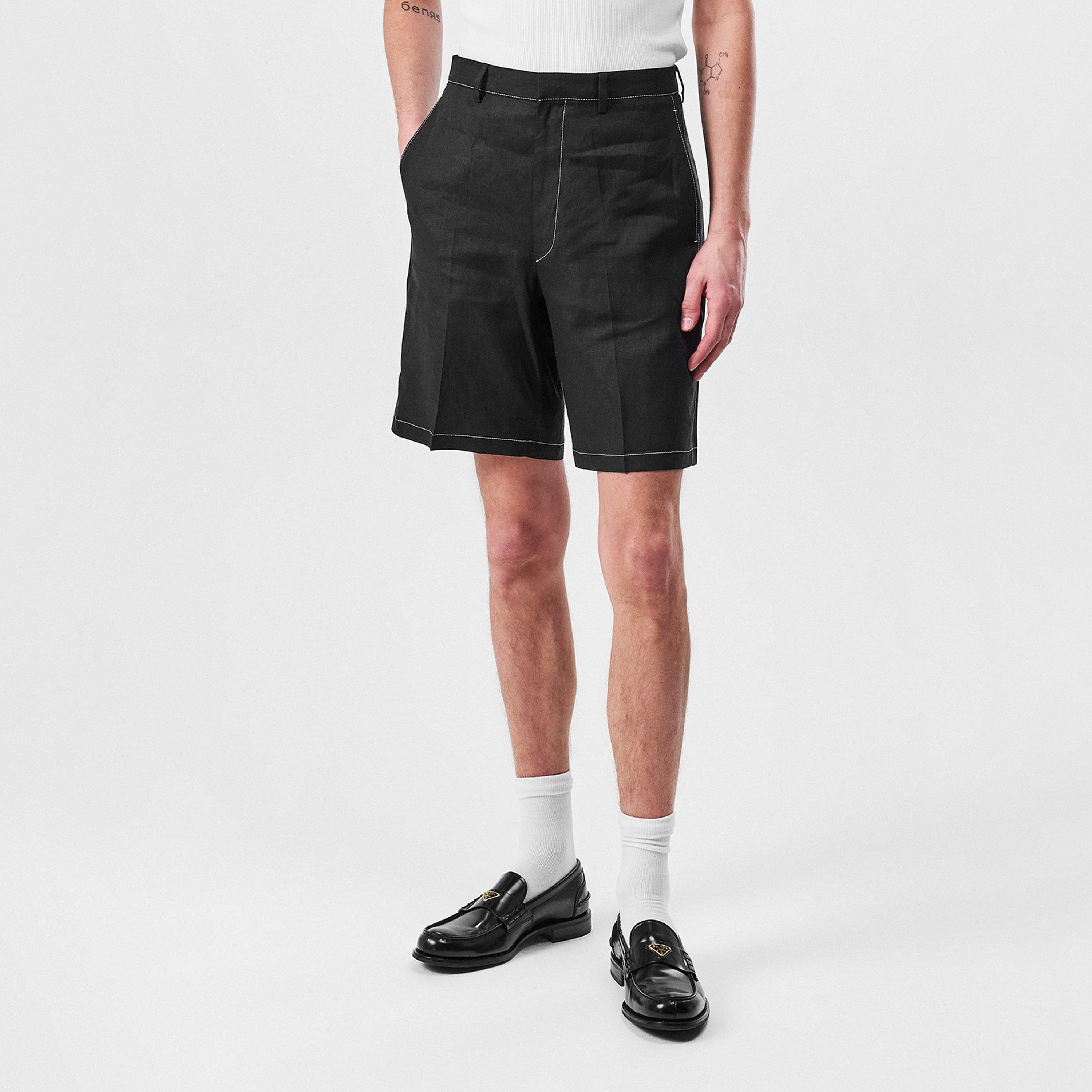 Black - Prada - Men's Linen Woven Tracksuit Shorts - 3