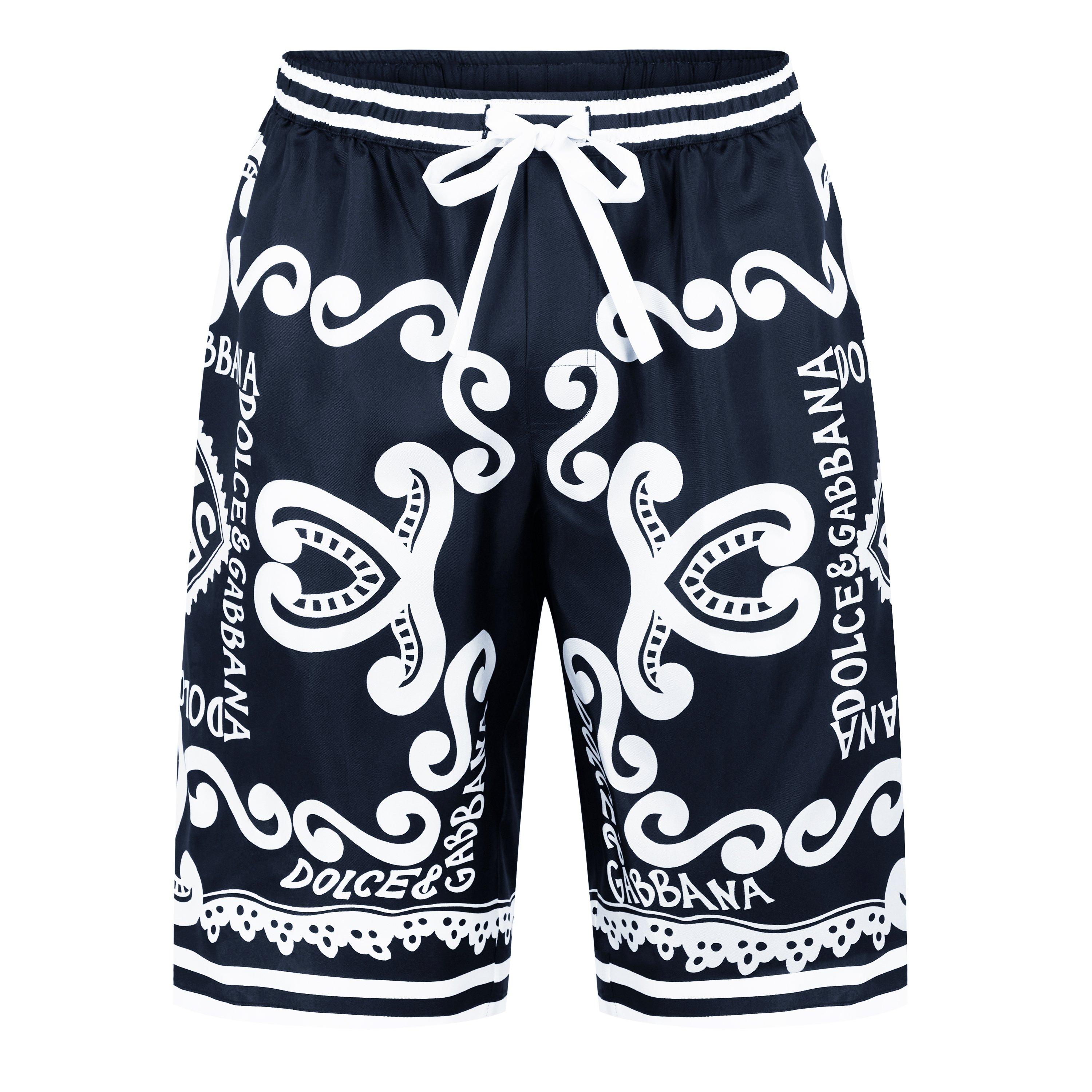 Blue - Dolce and Gabbana - Marina-Print Silk Shorts - 5