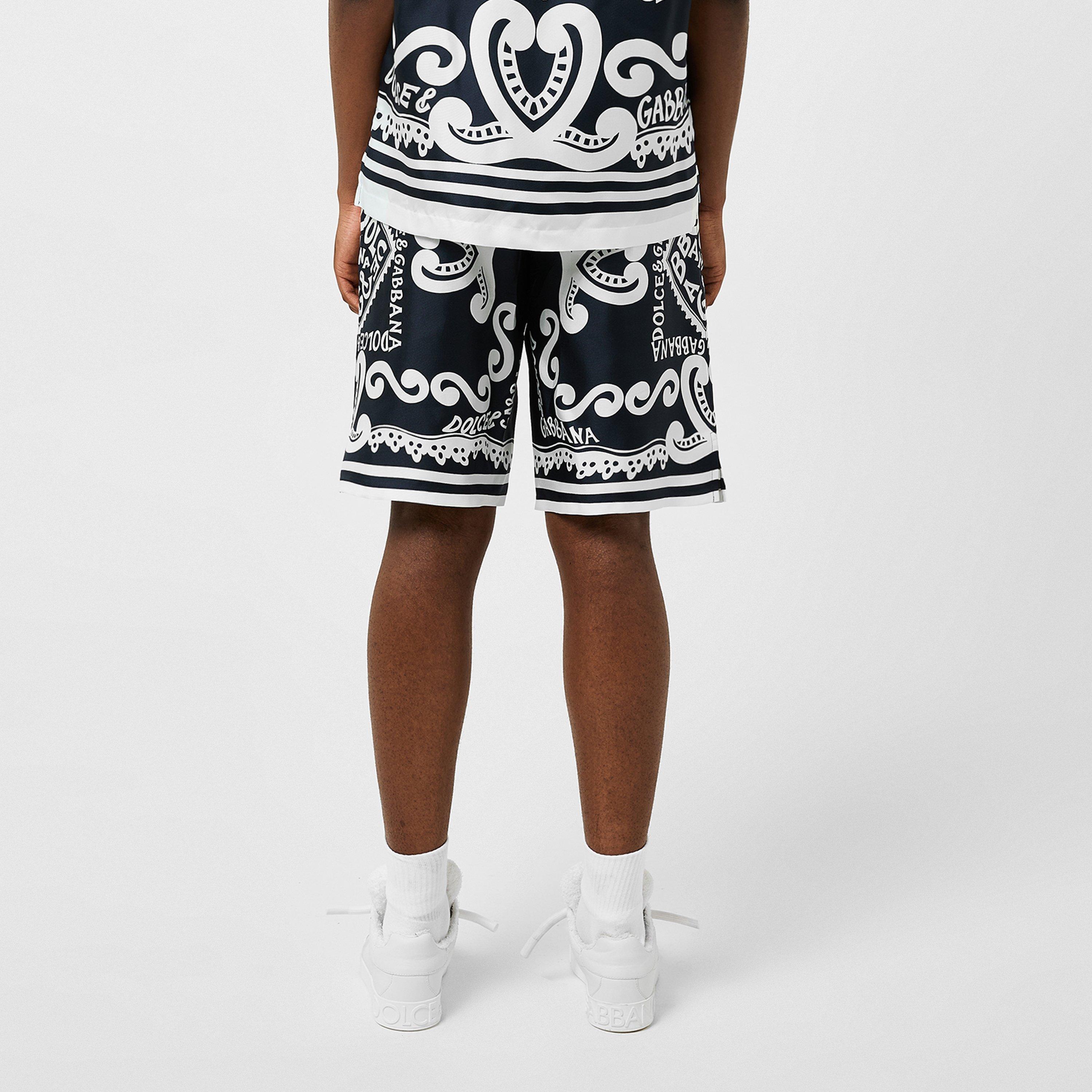 Blue - Dolce and Gabbana - Marina-Print Silk Shorts - 3