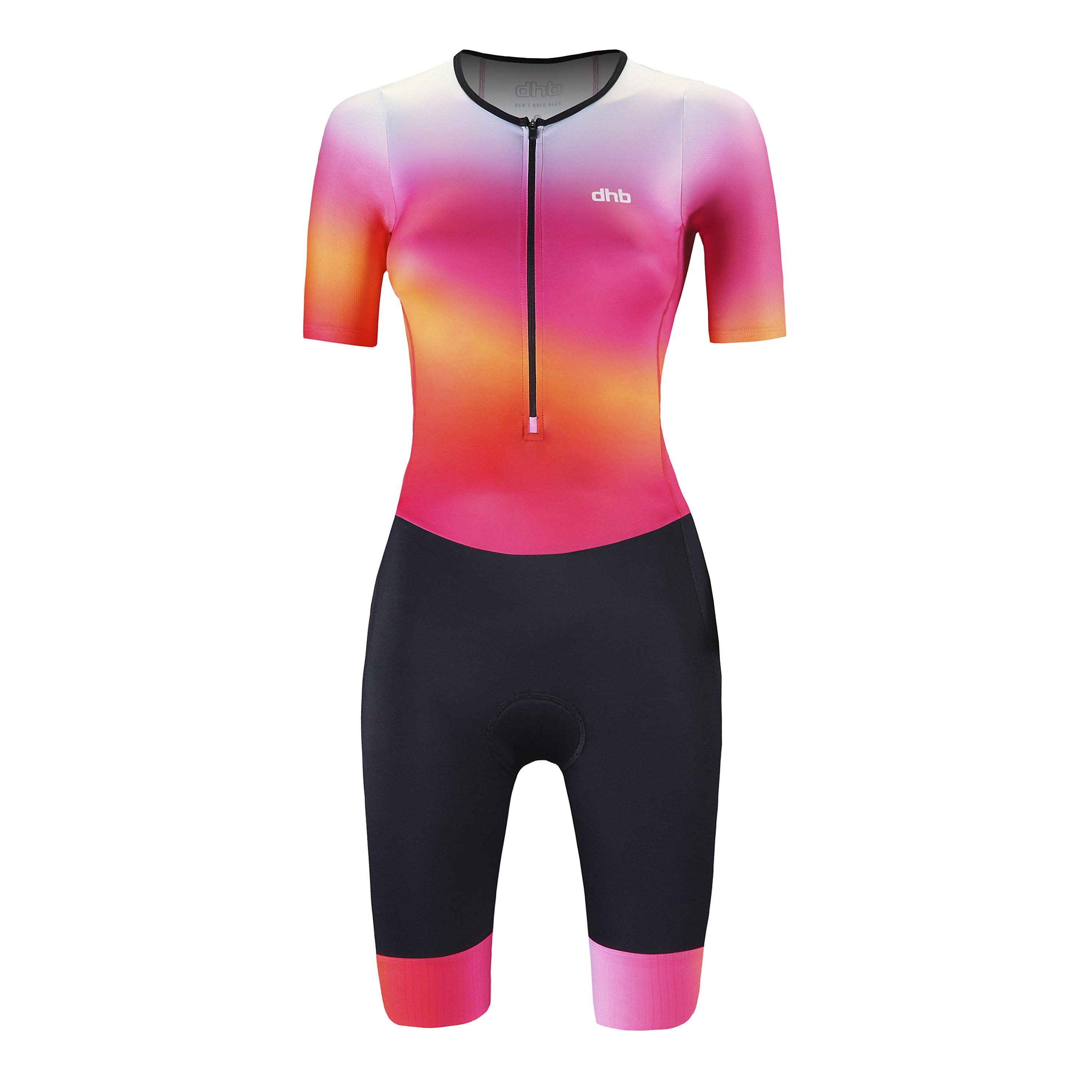 Dhb Women's Hydron Short Sleeve Tri Suit - Pink/Wht/Orge - 14 (L)