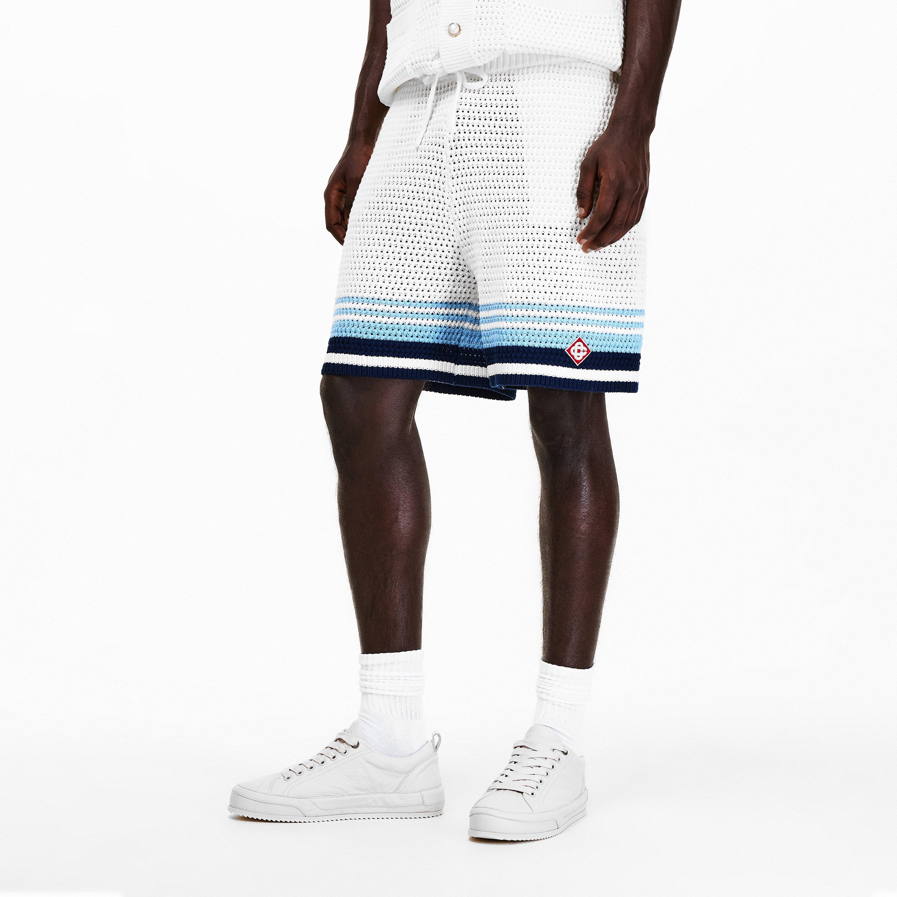 White/Blue - Casablanca - Men's Crochet Woven Tracksuit Shorts - 3