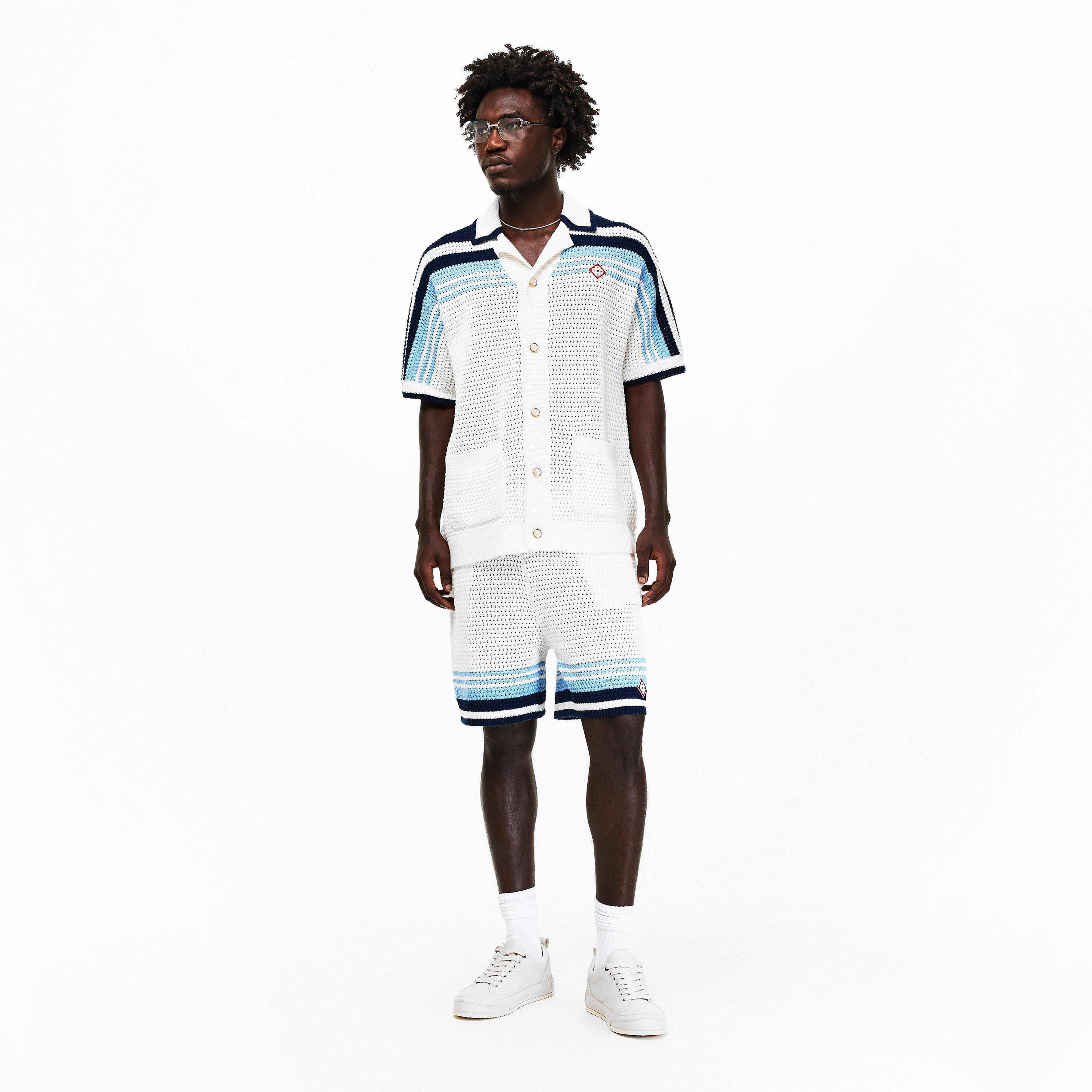 White/Blue - Casablanca - Men's Crochet Woven Tracksuit Shorts - 6