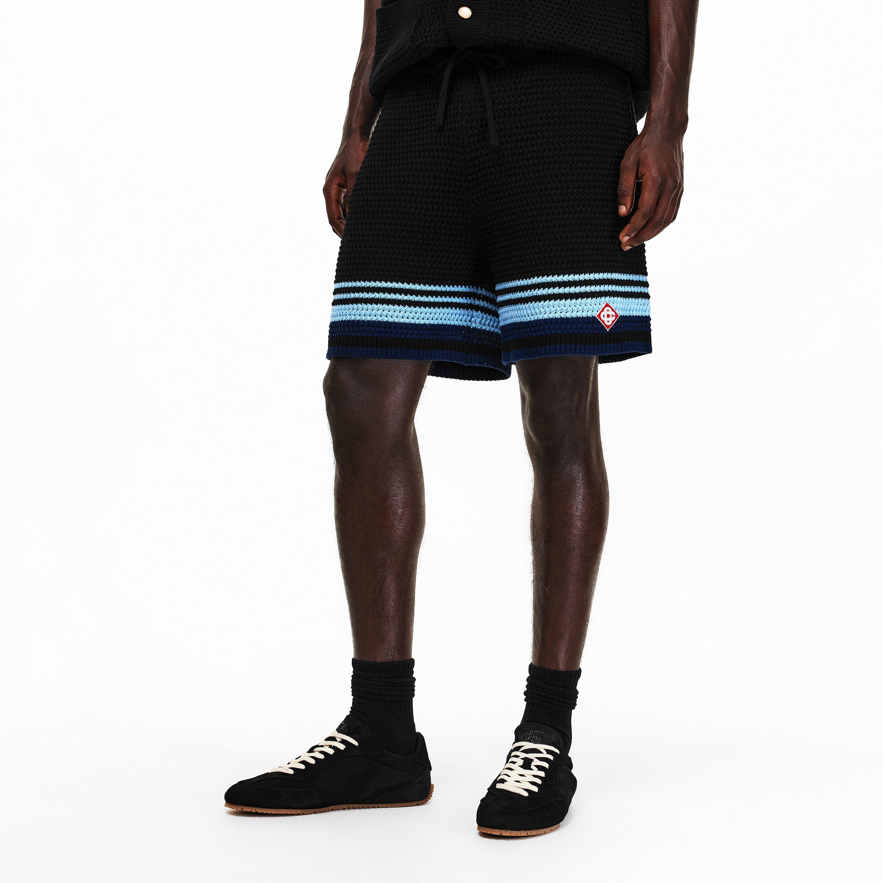 Black/Blue - Casablanca - Men's Crochet Woven Tracksuit Shorts - 3