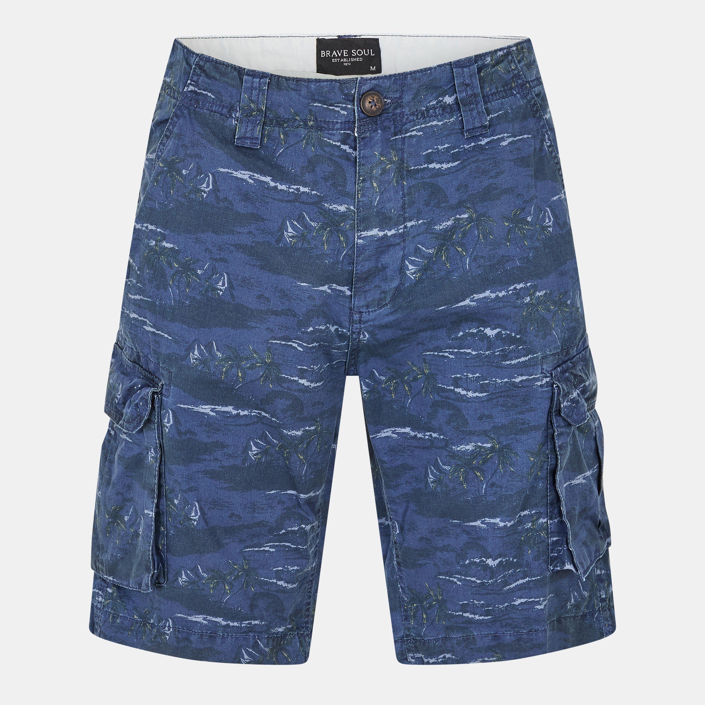 Impression marine - Brave Soul - Mens Cotton Shorts with All Over Palm Tree Print - 1
