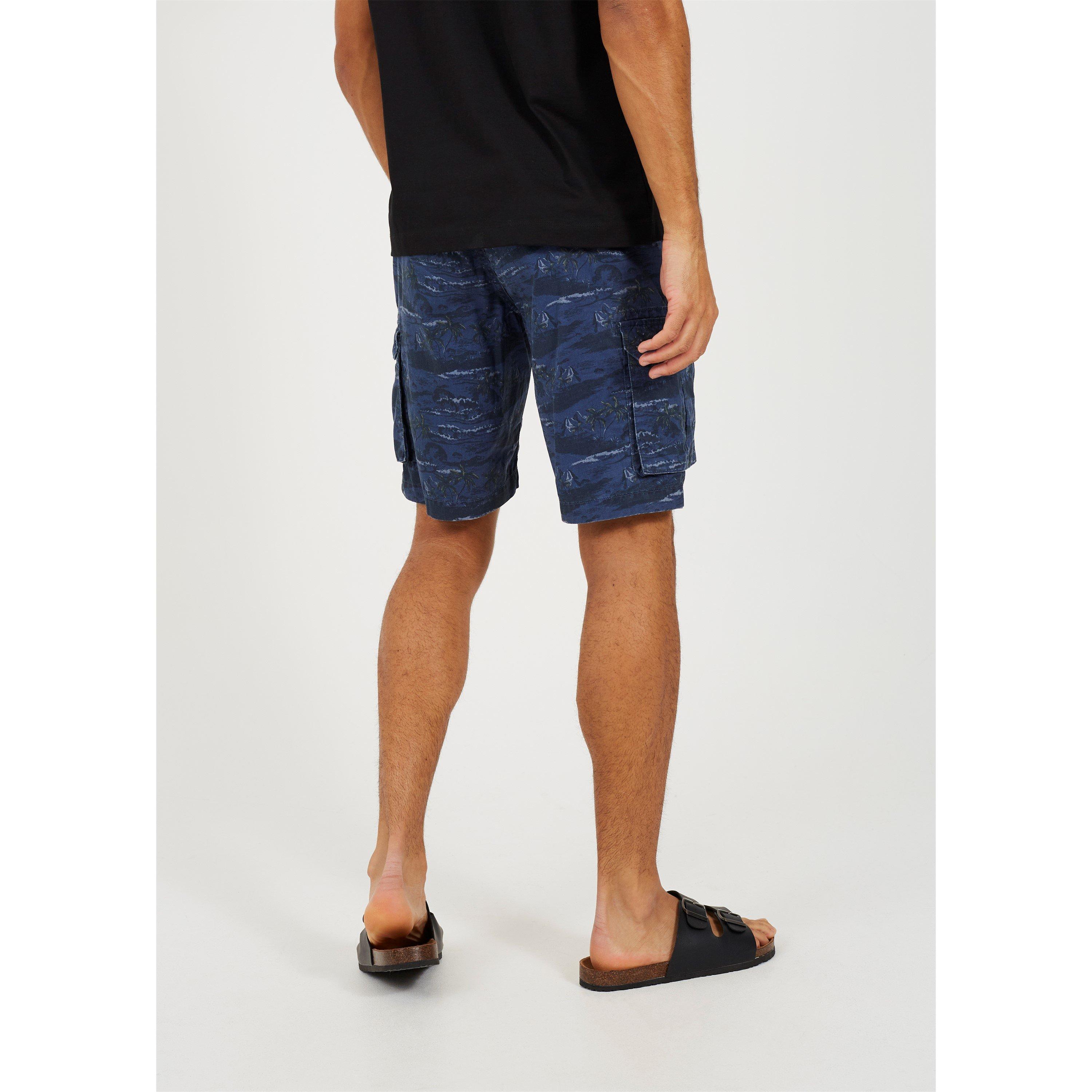 Navy Print - Brave Soul - Palm Tree Print Shorts - 3
