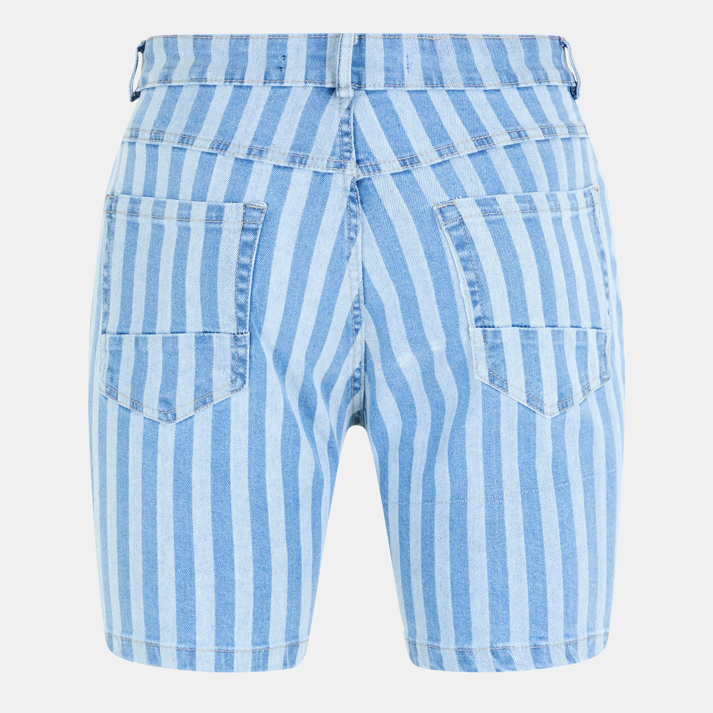 Plava/Mornarska - Brave Soul - Stripe Denim Shorts - 2