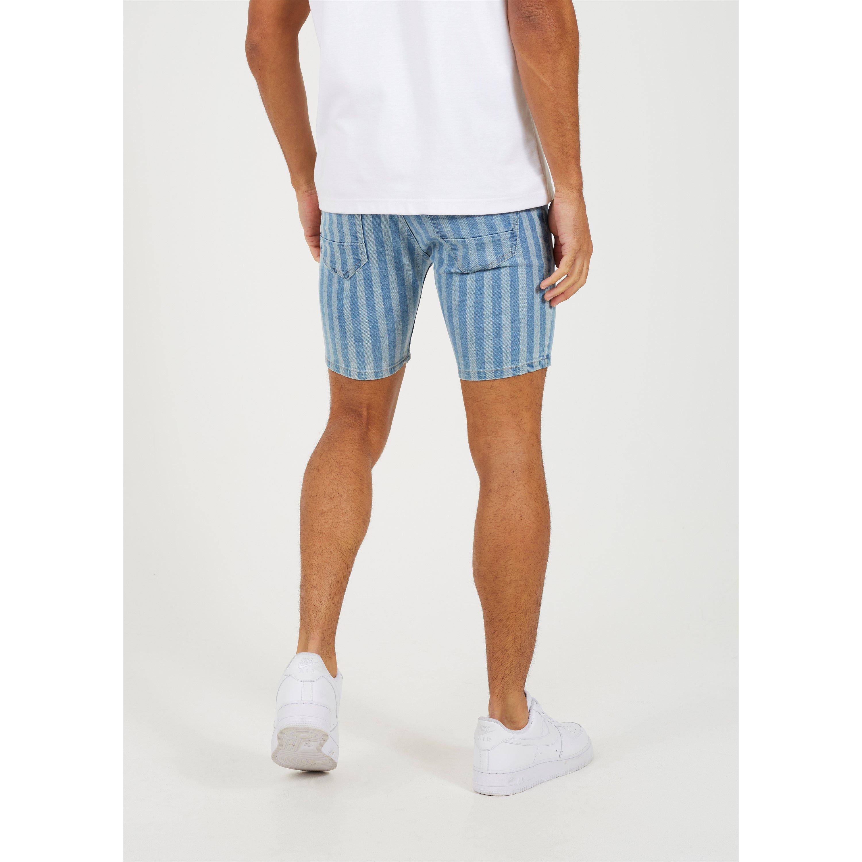 Plava/Mornarska - Brave Soul - Stripe Denim Shorts - 3