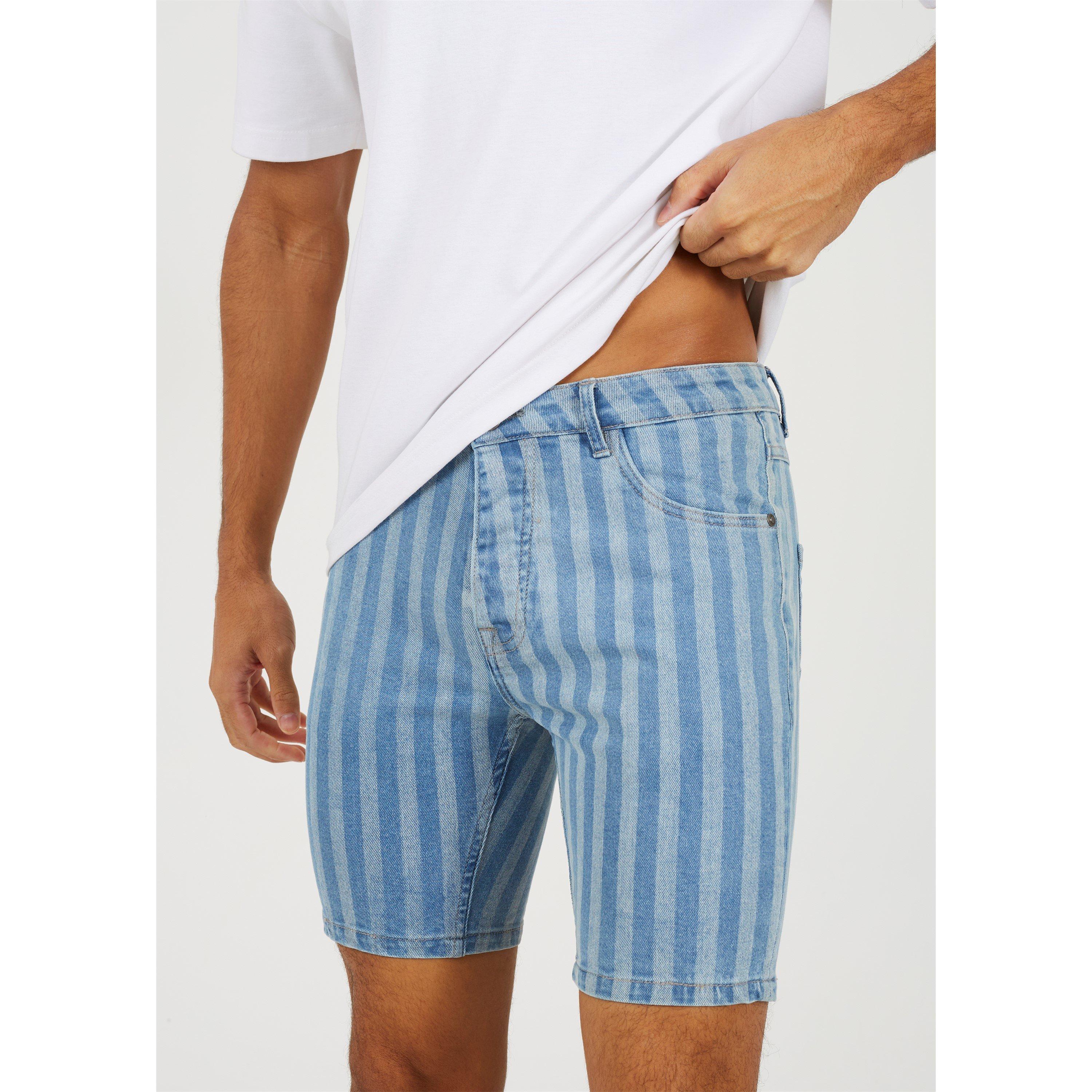 Plava/Mornarska - Brave Soul - Stripe Denim Shorts - 4