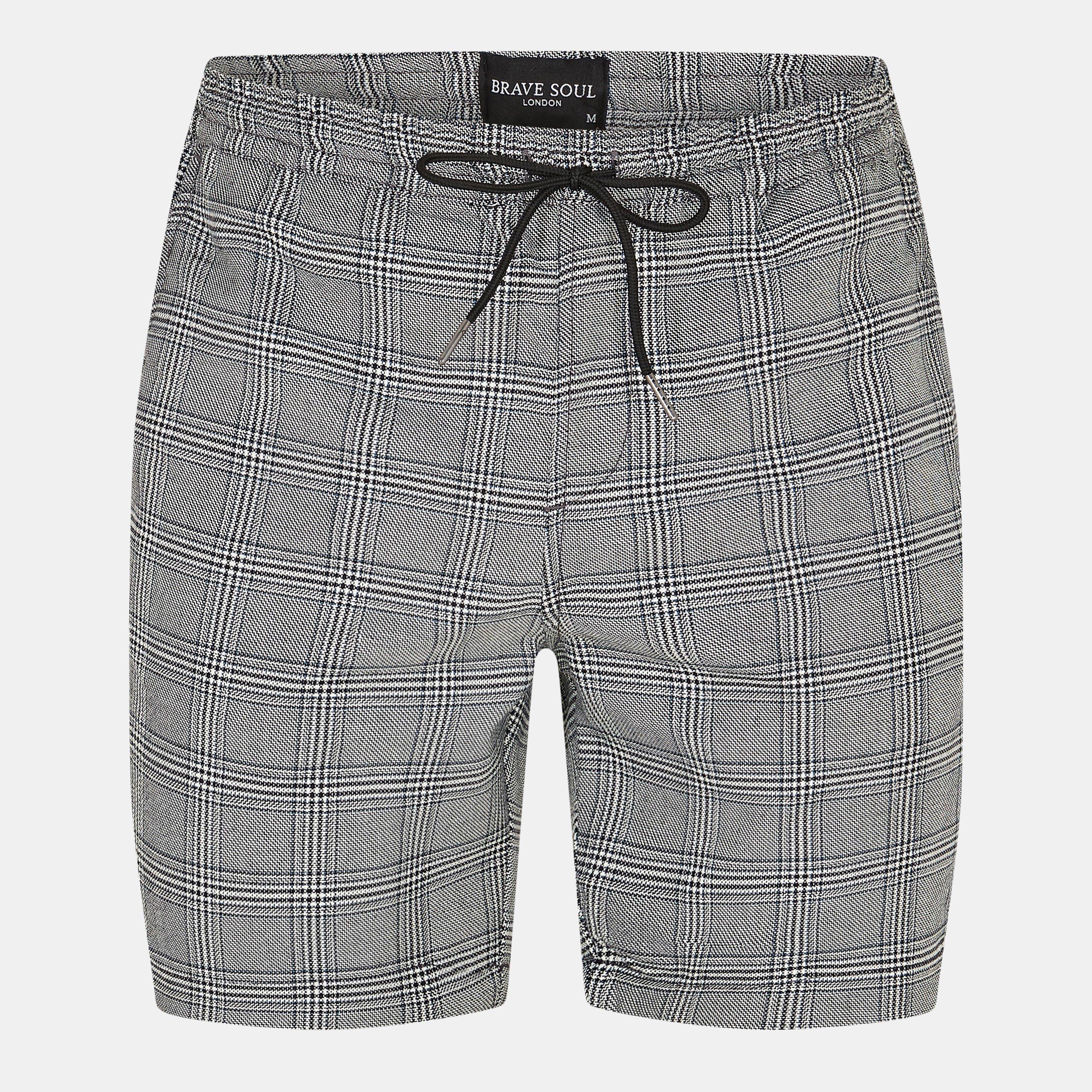 Black/White - Brave Soul - Mens Yarn Dyed Check Short with Drawcord - 1
