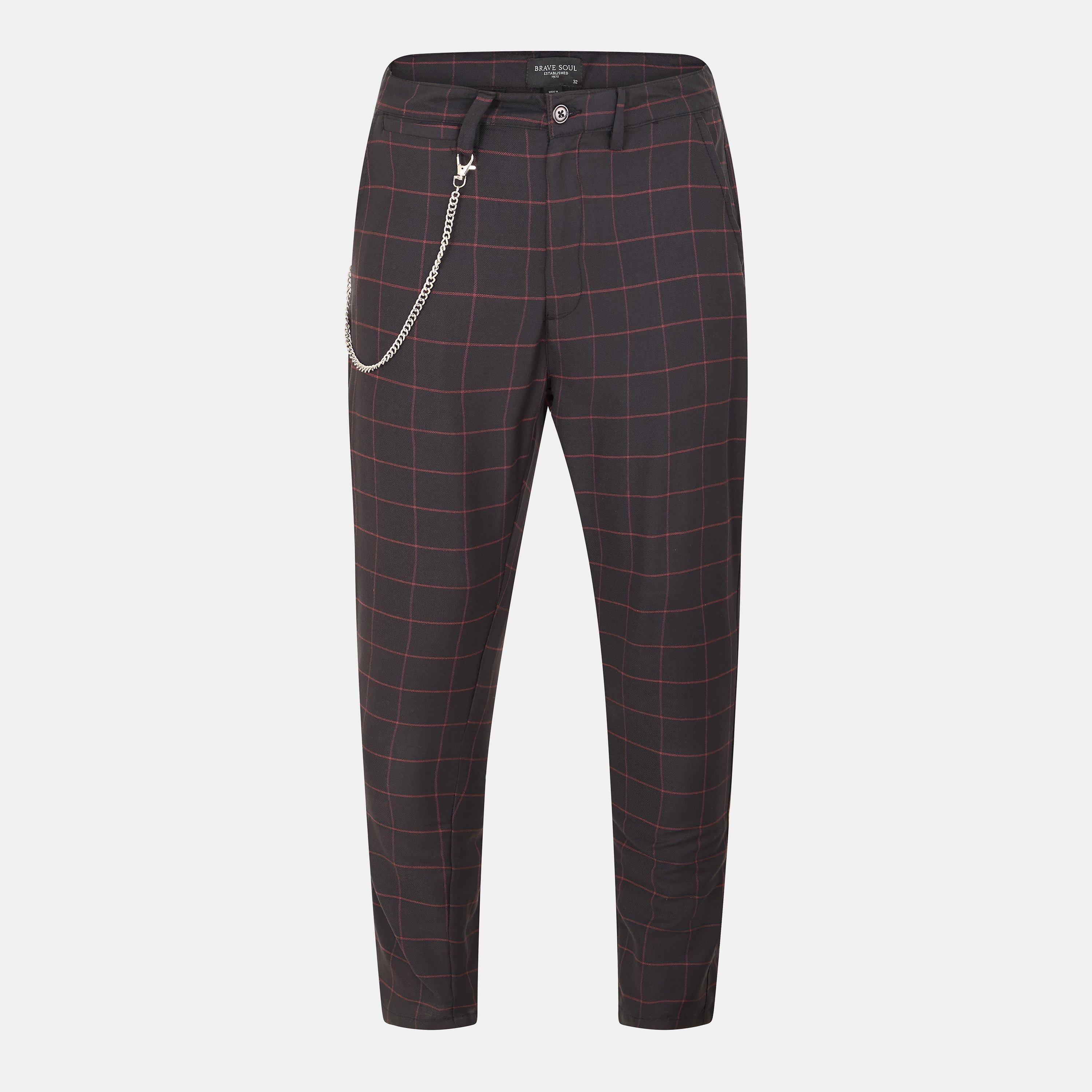 Black/Burg - Brave Soul - Check Trouser with Chain - 1