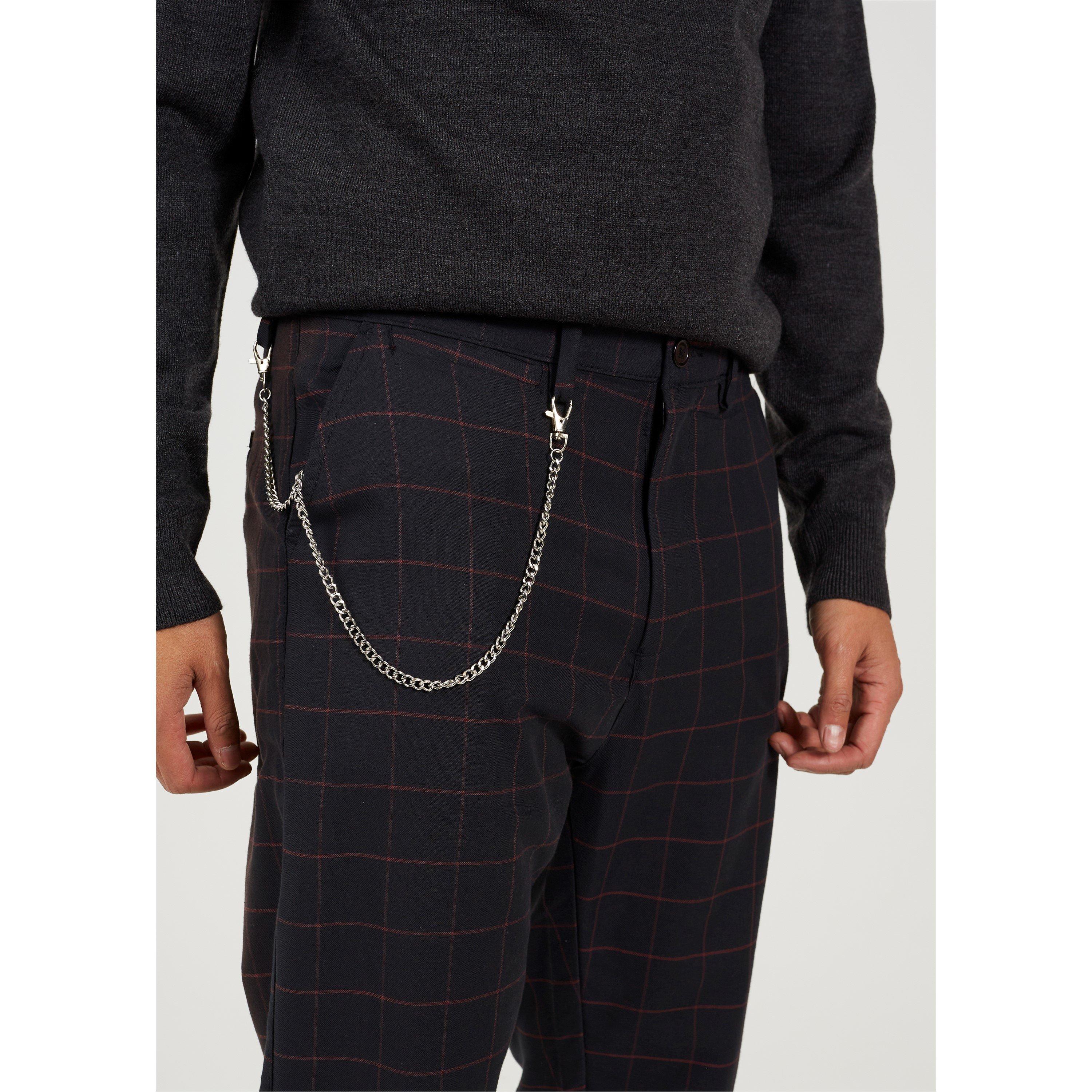 Black/Burg - Brave Soul - Check Trouser with Chain - 4