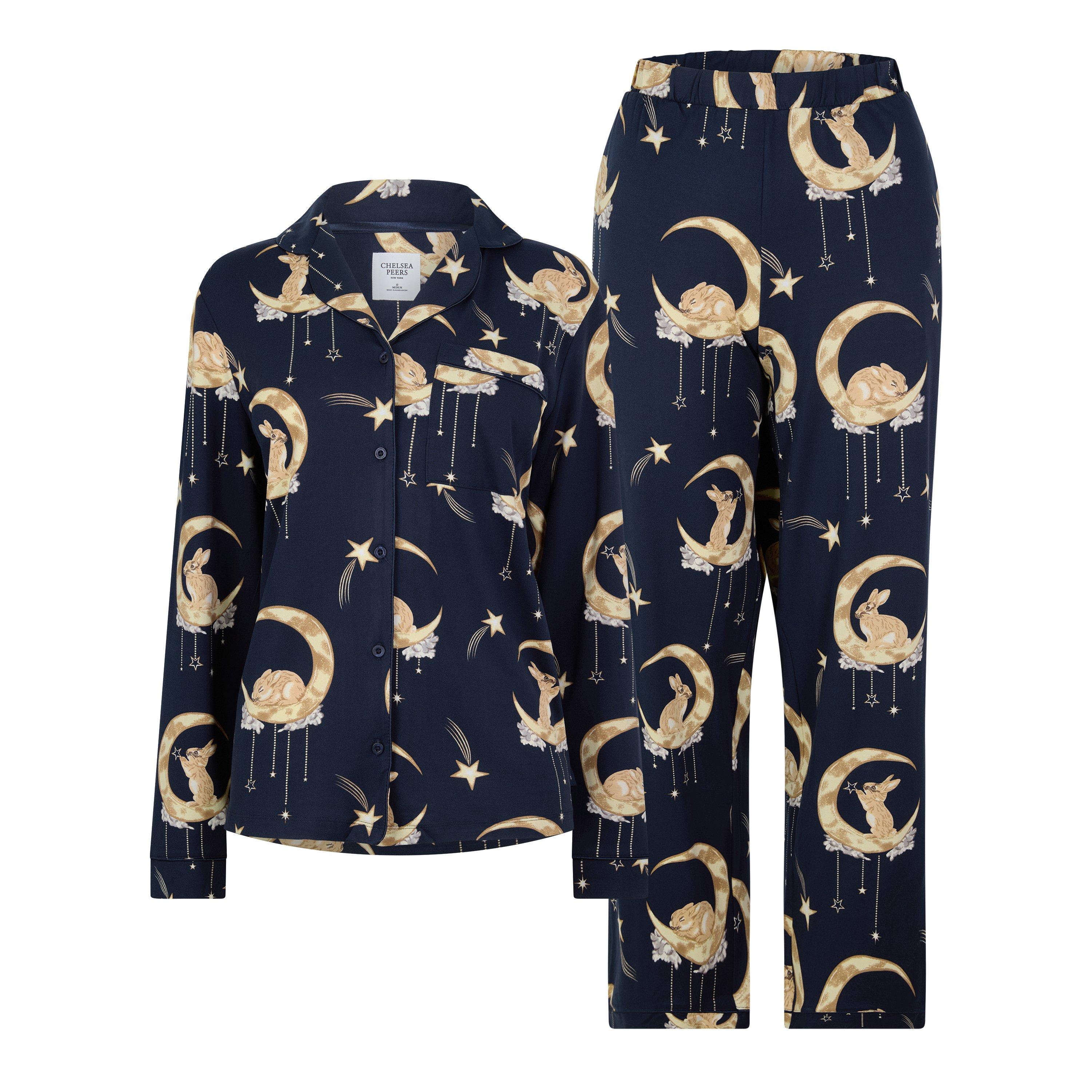 Chelsea Peers Women's Button-Up Long-Sleeve Top And Trousers Pyjama Set - Bunny Navy - 14 (L)
