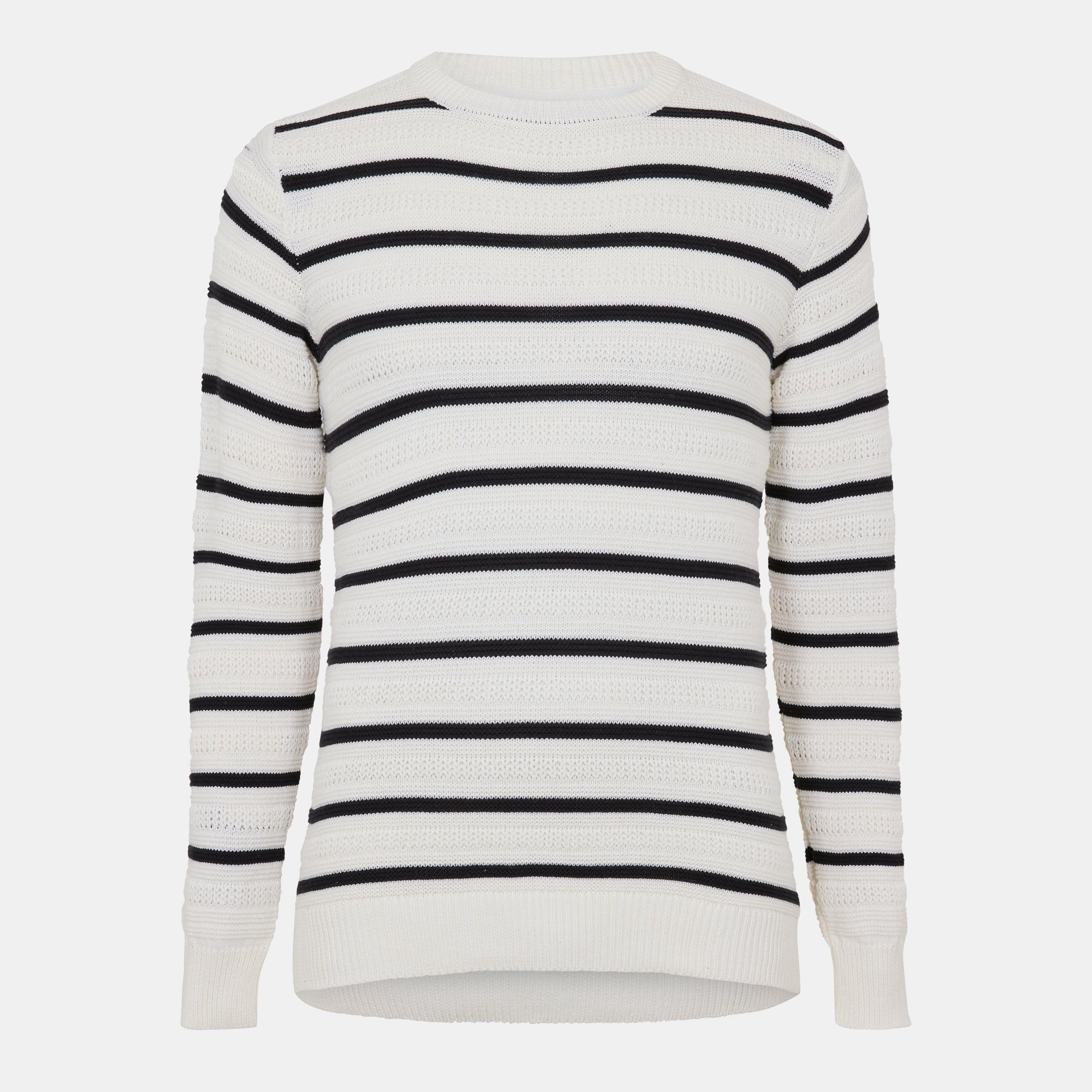 Brave Soul Men's Crew Neck Striped Jumper - White/Black - Large