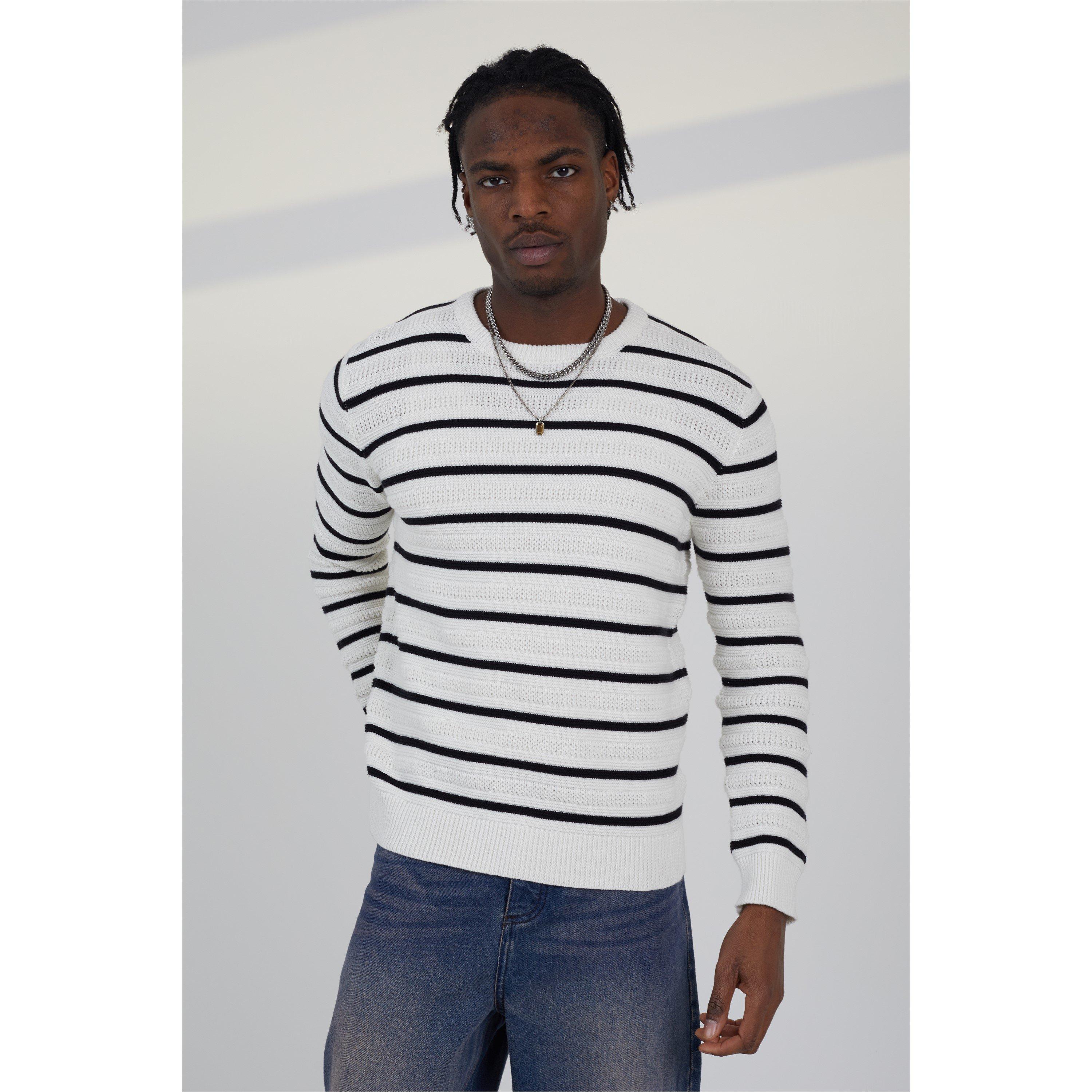 Weiß/Schwarz - Brave Soul - Neck Striped Jumper - 3