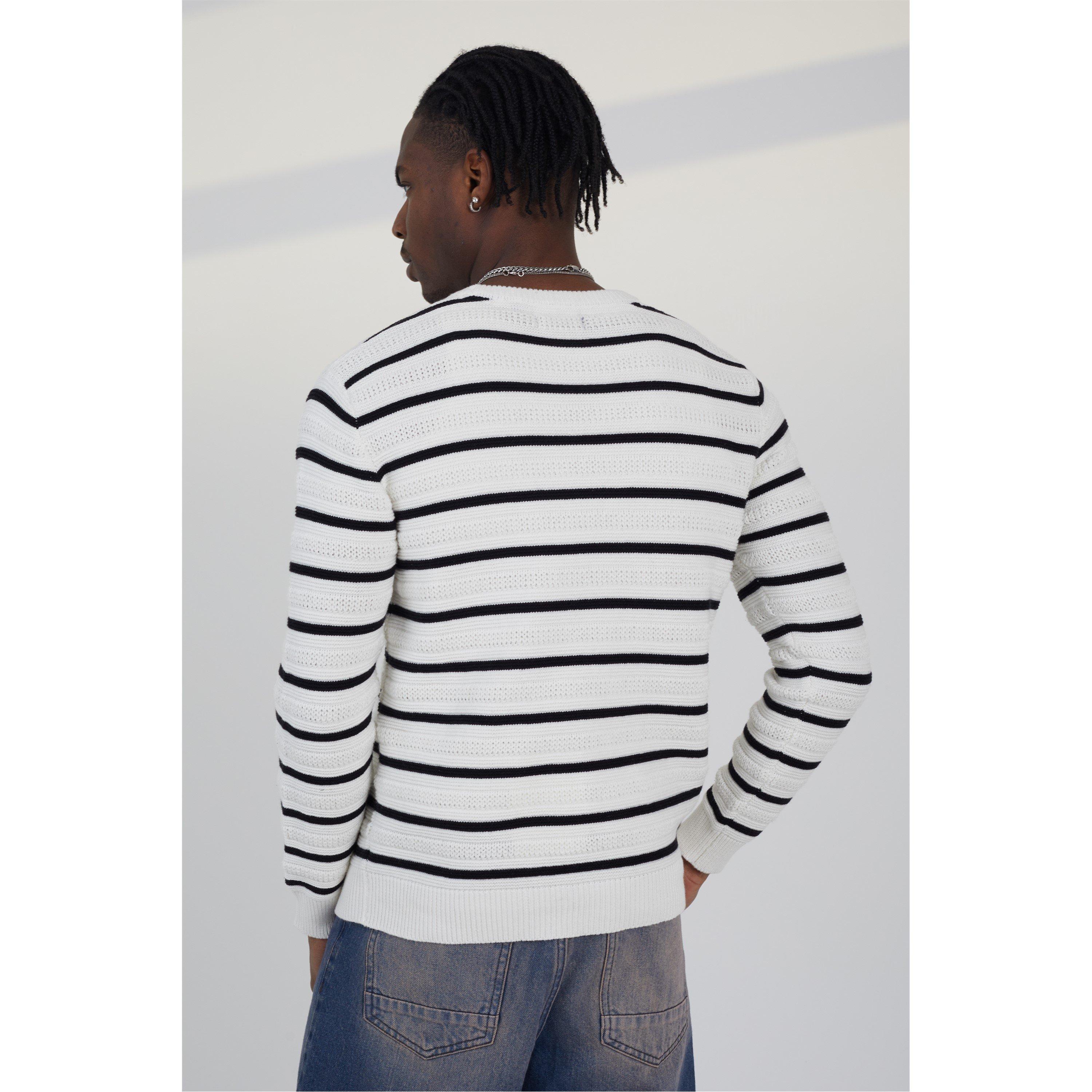 Weiß/Schwarz - Brave Soul - Neck Striped Jumper - 4