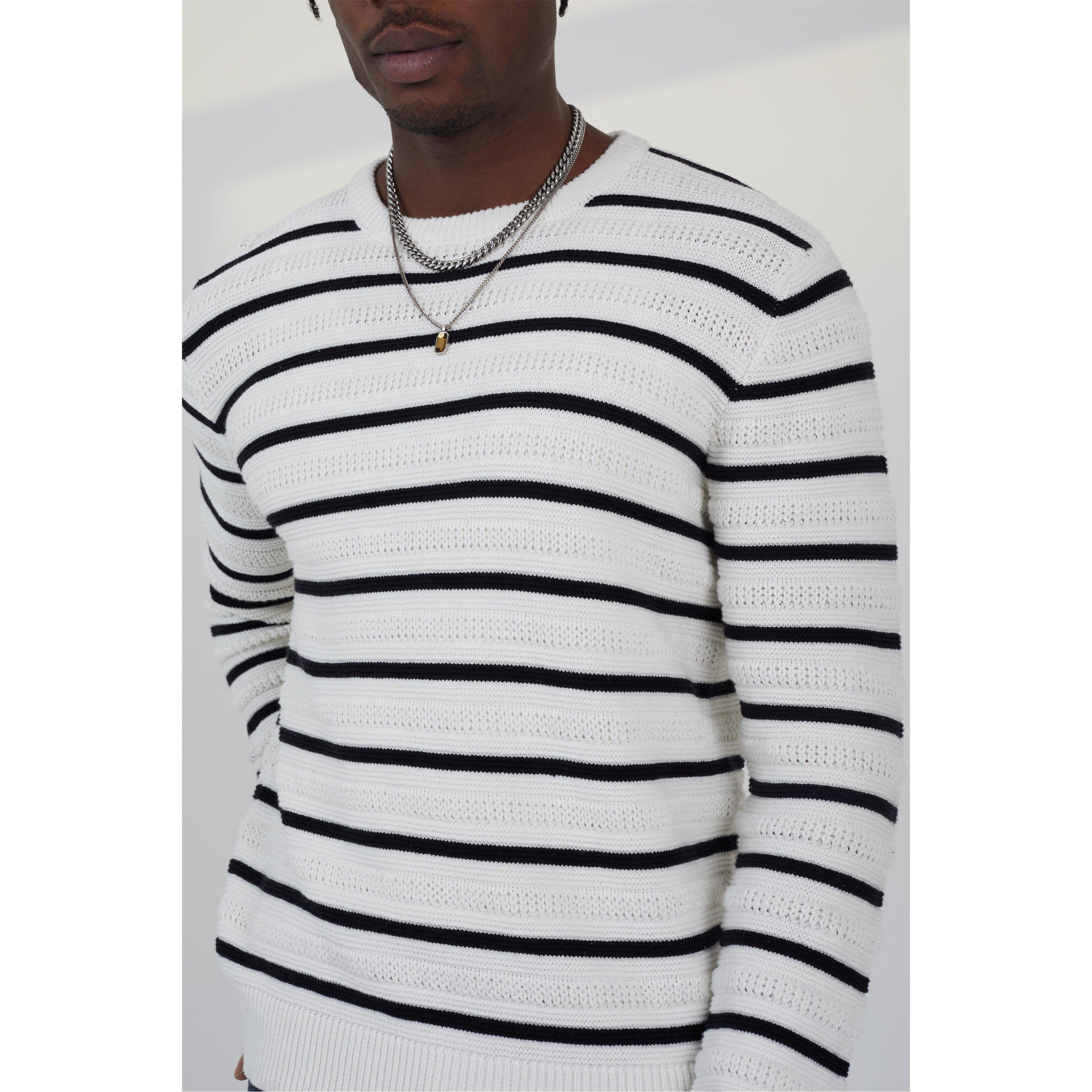 Weiß/Schwarz - Brave Soul - Neck Striped Jumper - 5