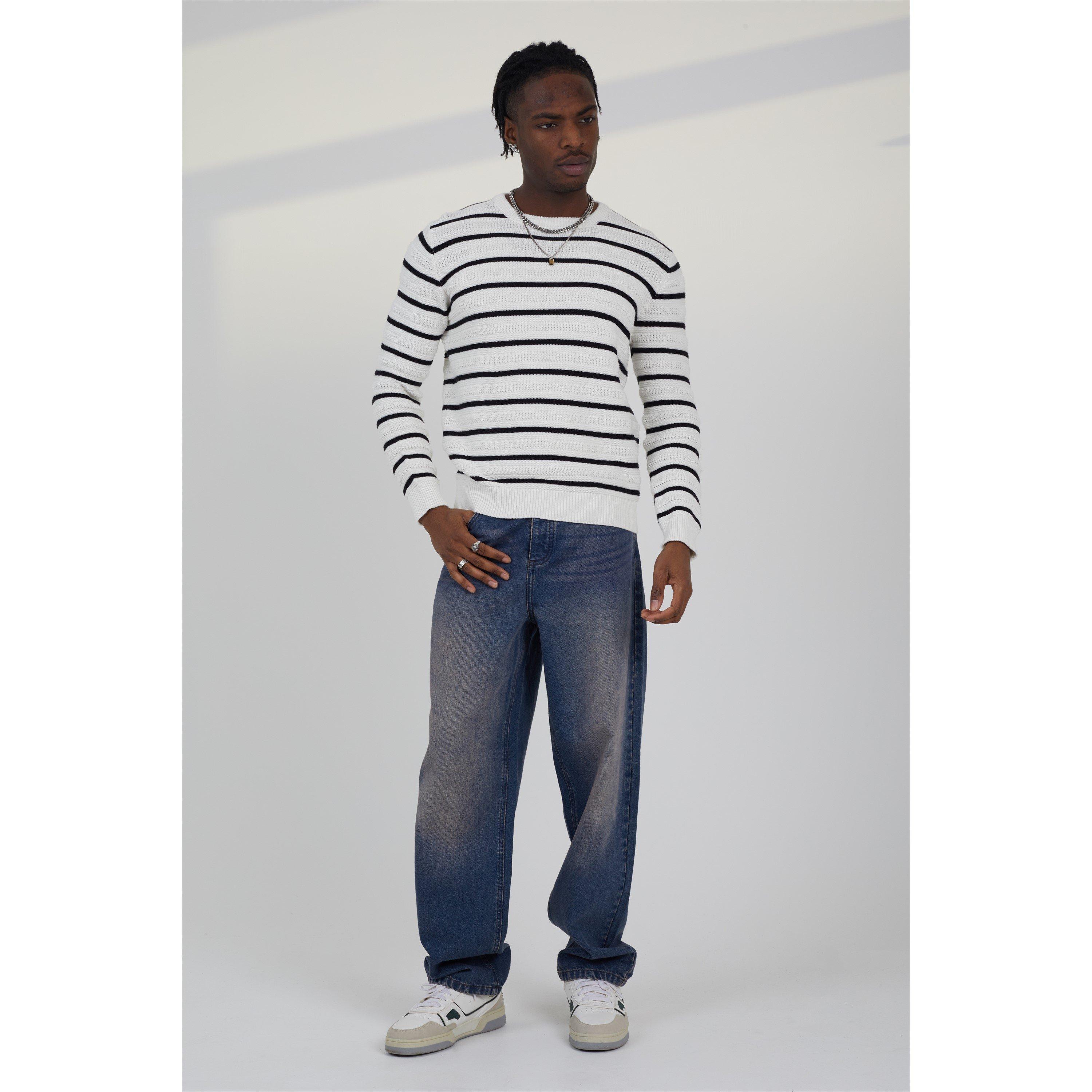 Weiß/Schwarz - Brave Soul - Neck Striped Jumper - 6