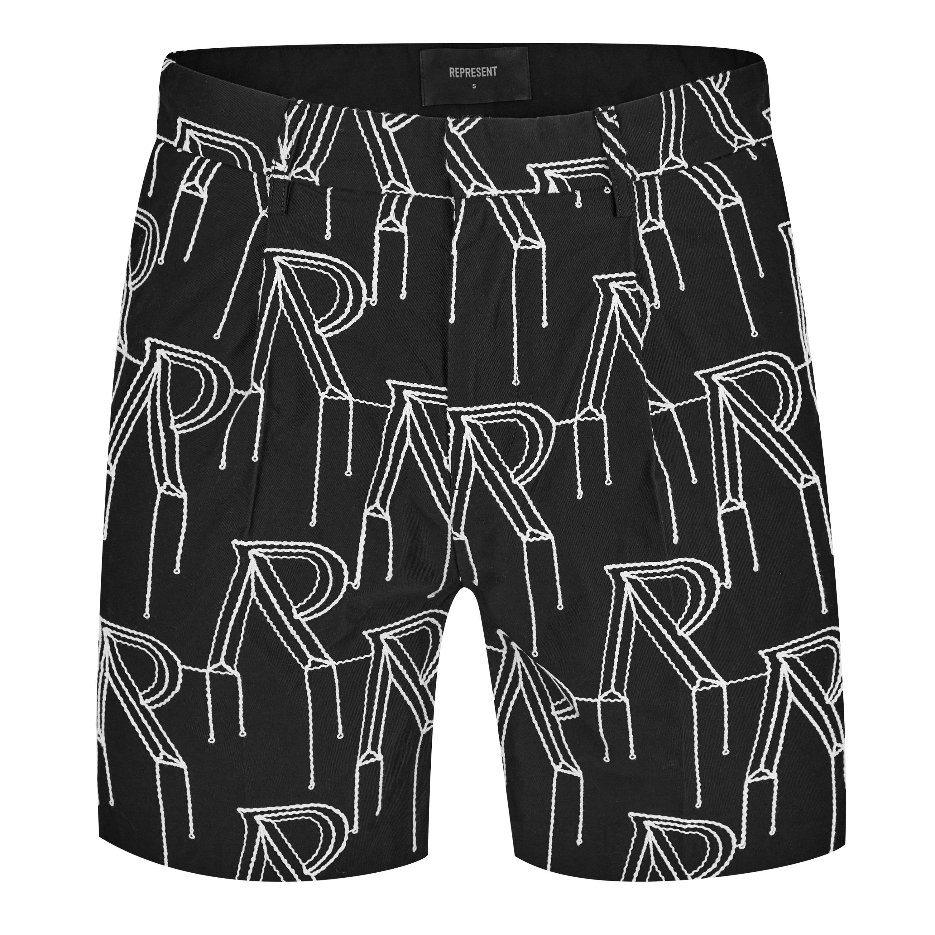 Black - Represent - Men's Rep R Embroidered All-over Motif Shorts - 5