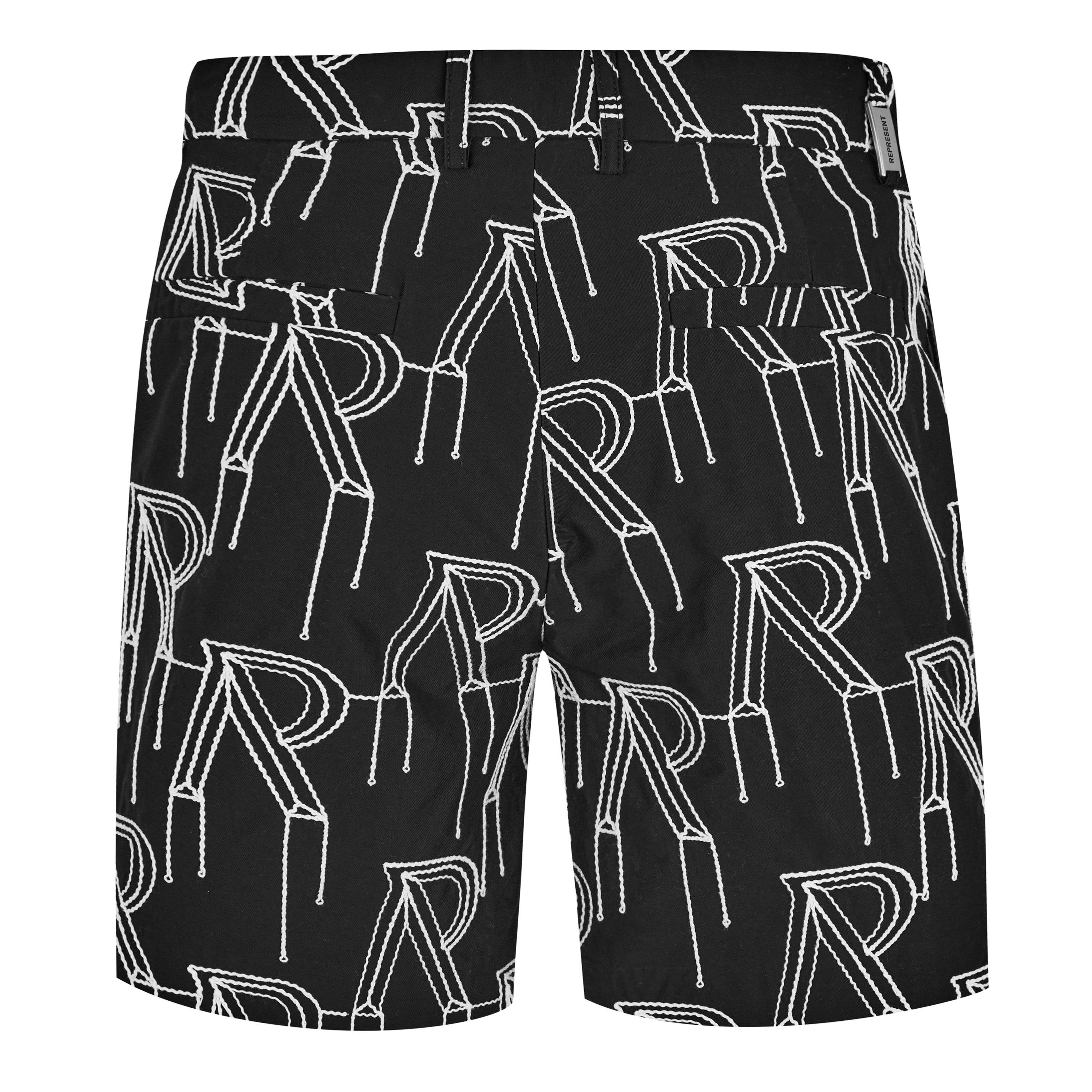 Black - Represent - Men's Rep R Embroidered All-over Motif Shorts - 6