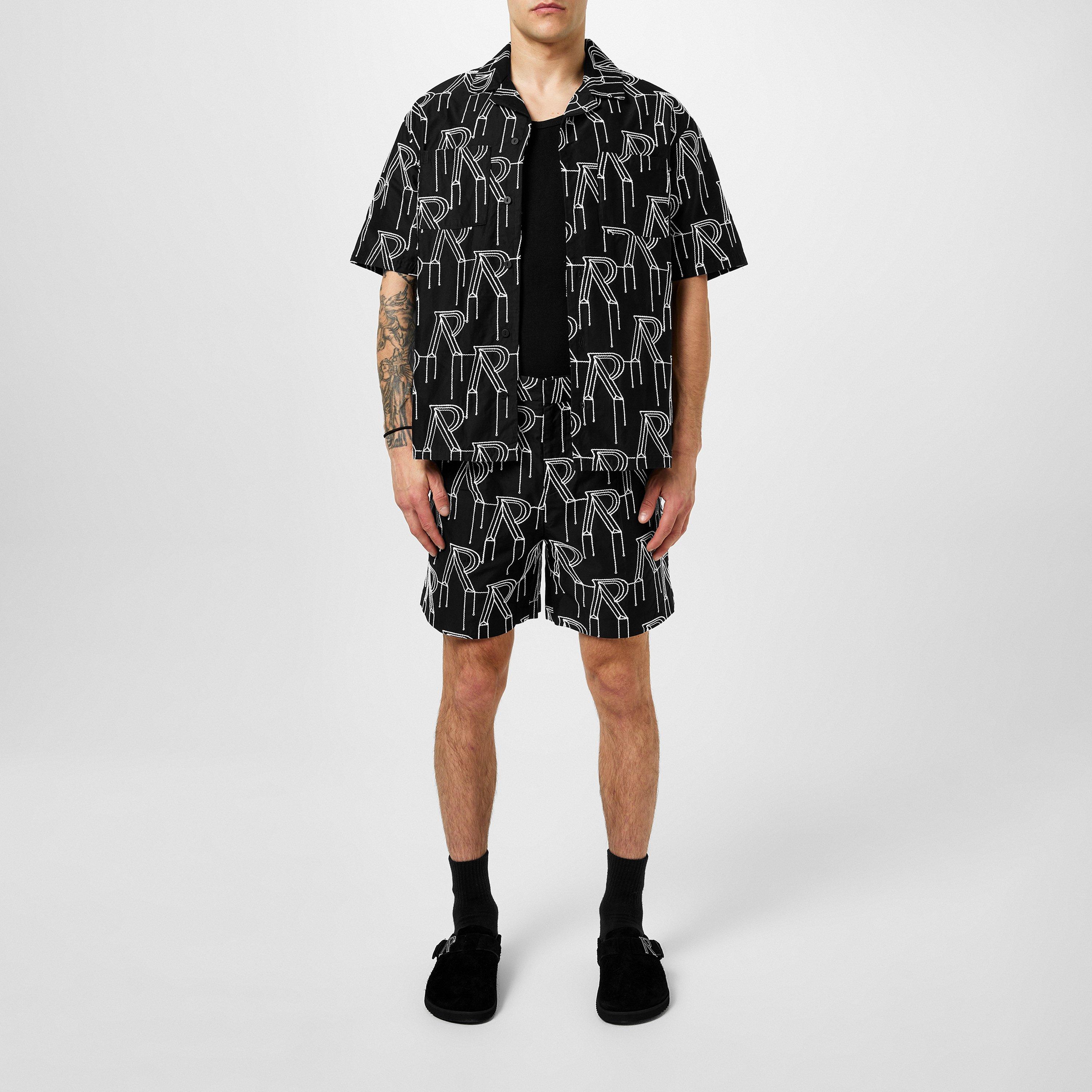Black - Represent - Men's Rep R Embroidered All-over Motif Shorts - 4