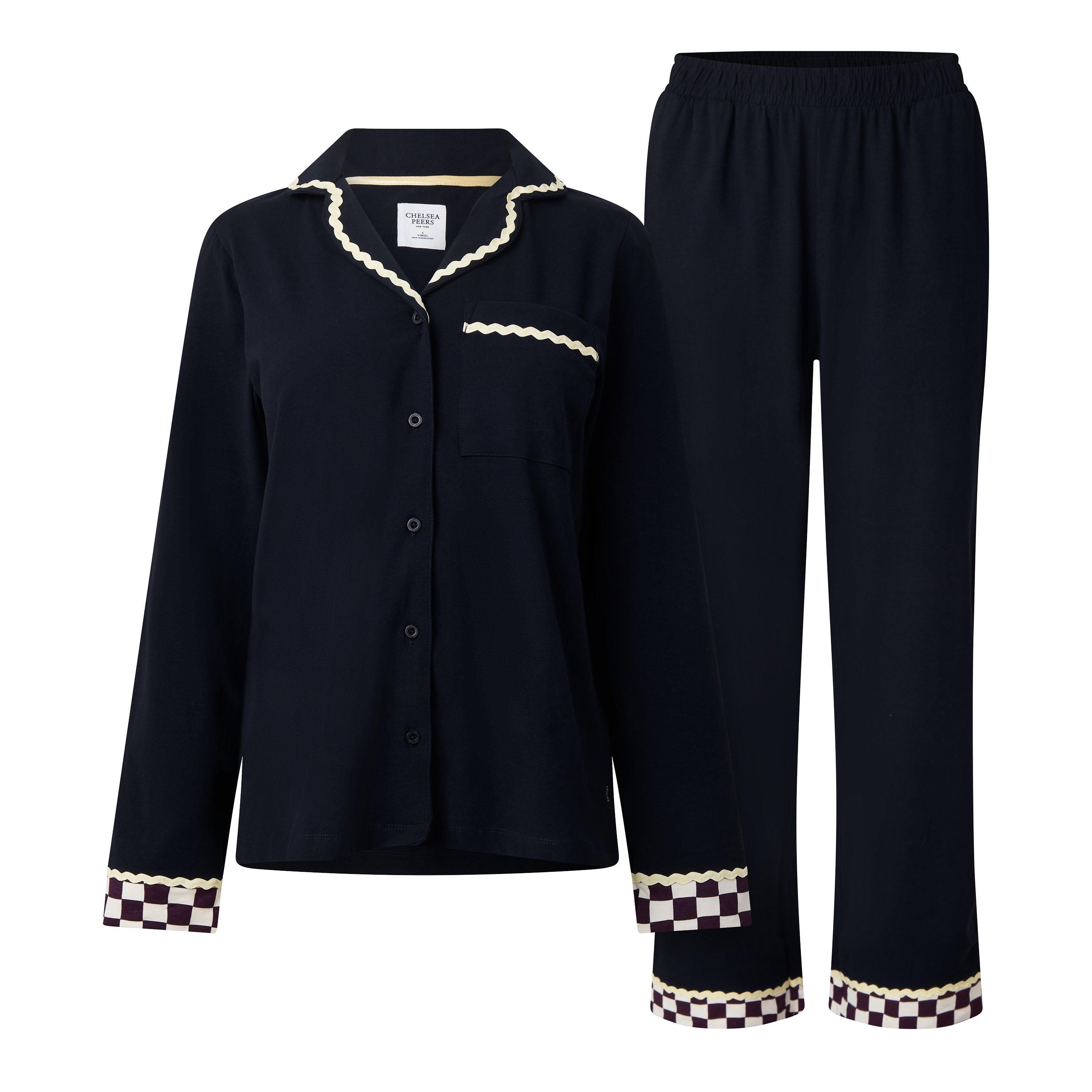 Chelsea Peers Women's Long-Sleeve Satin Shirt And Trousers Pyjama Set - Good N Navy - 16 (XL)