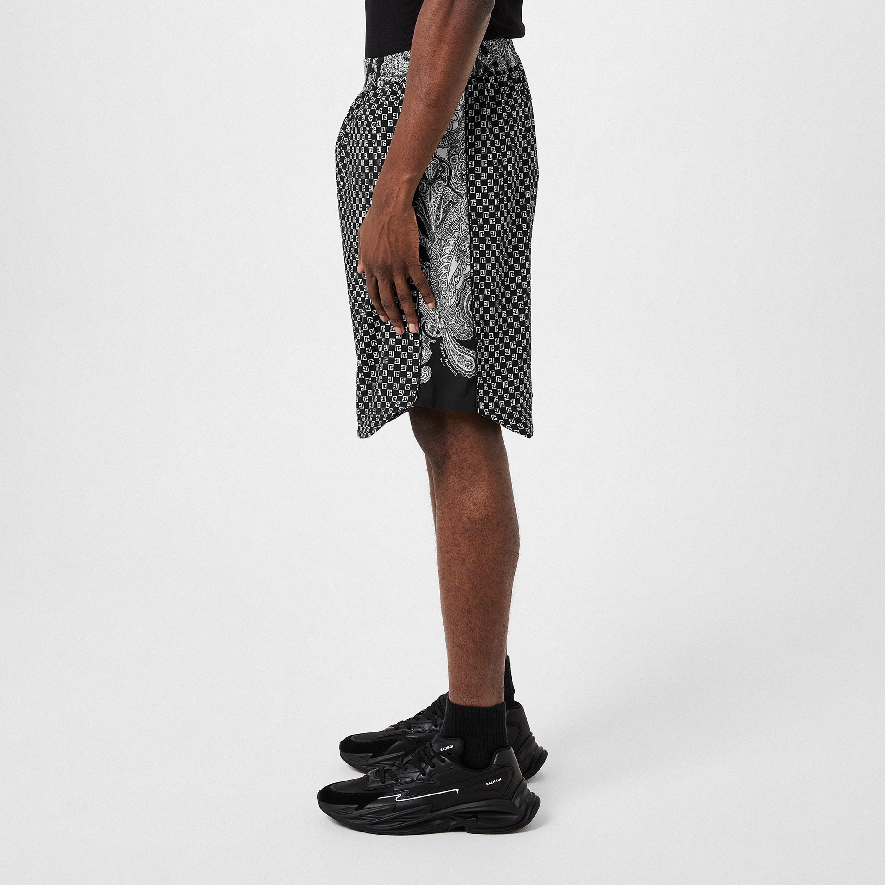 Blk/Wht EDK - Balmain - Straight-Leg Monogrammed Printed Poplin Shorts - 2