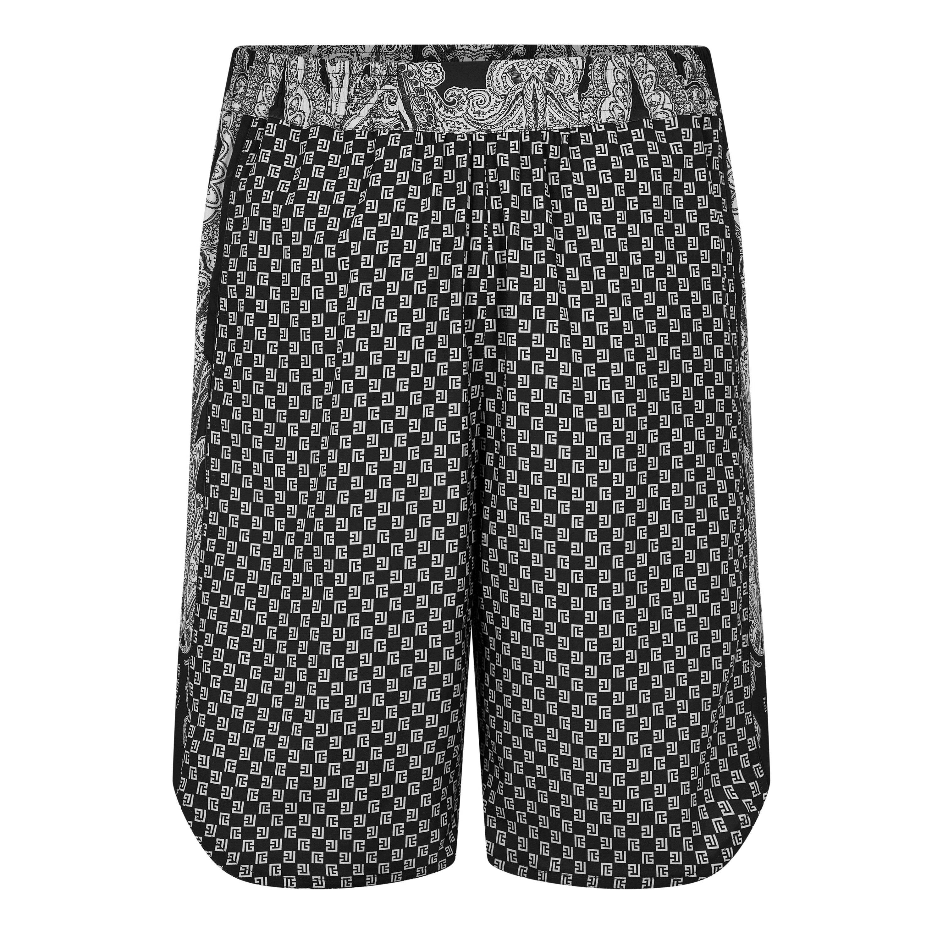 Blk/Wht EDK - Balmain - Straight-Leg Monogrammed Printed Poplin Shorts - 5