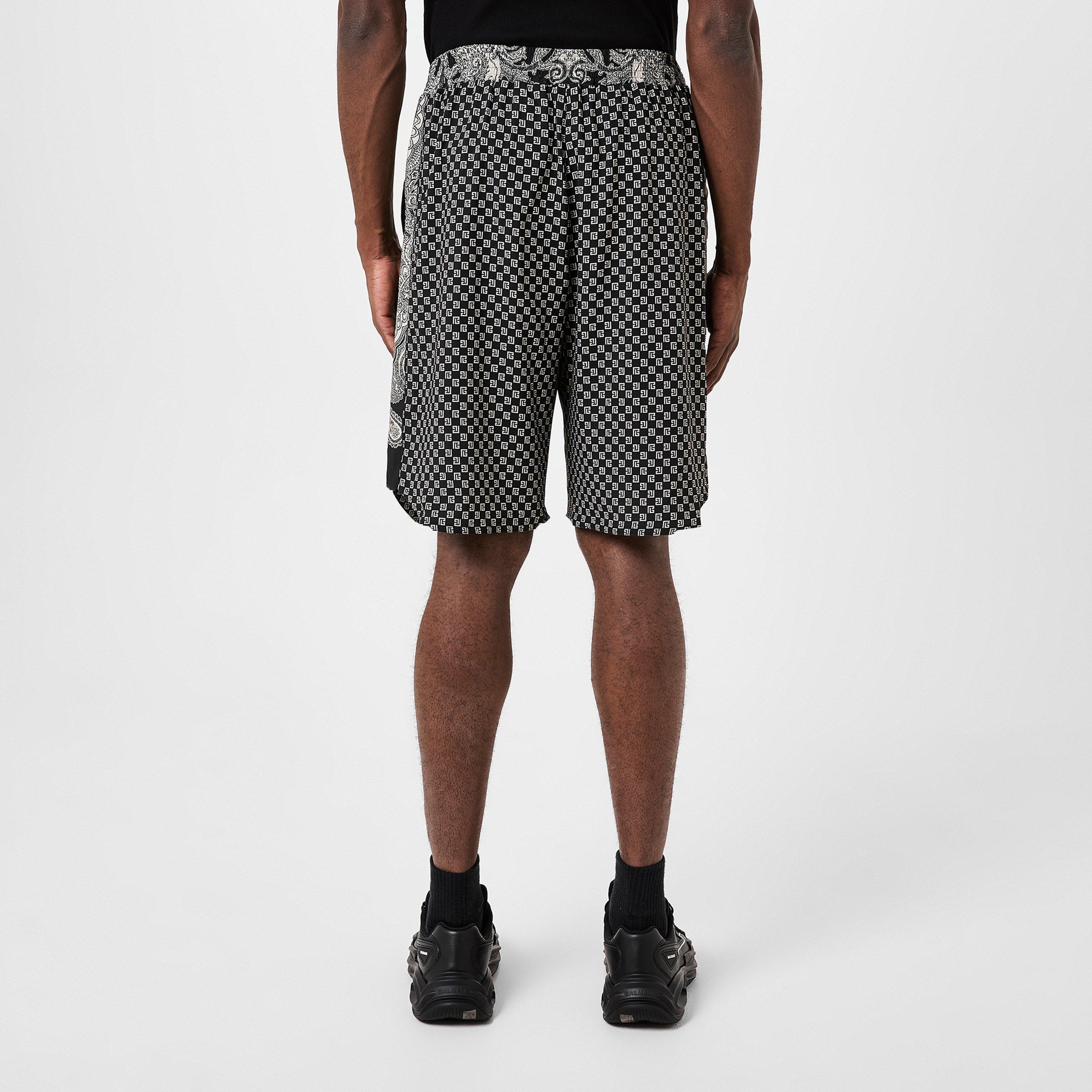 Blk/Wht EDK - Balmain - Straight-Leg Monogrammed Printed Poplin Shorts - 3