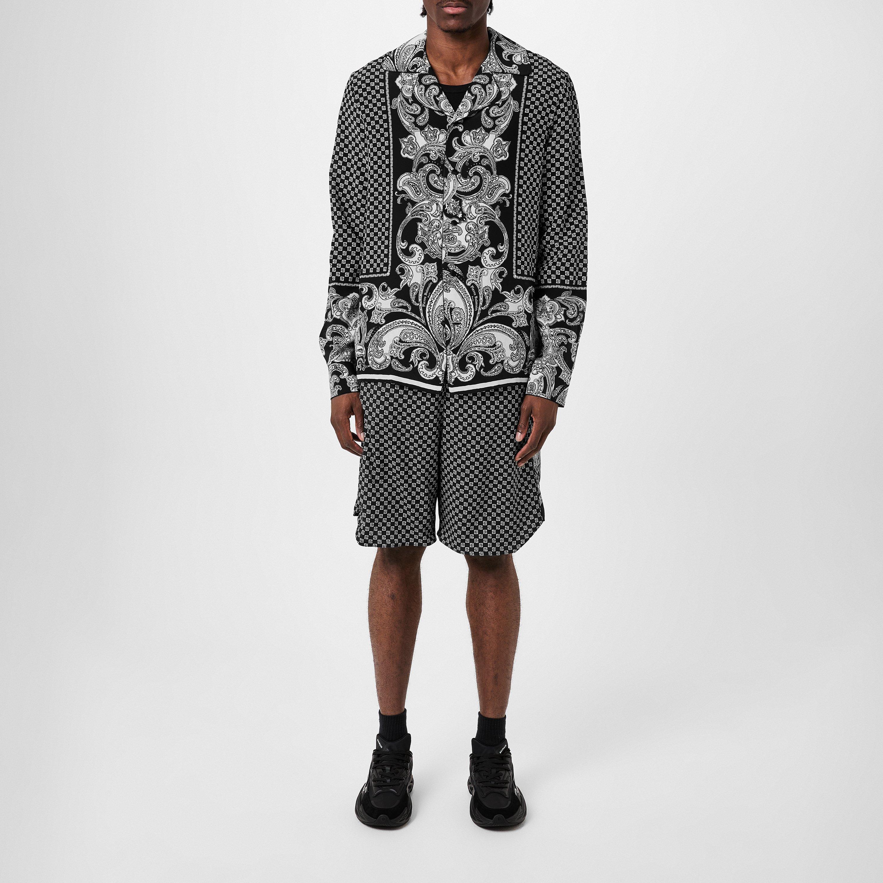 Blk/Wht EDK - Balmain - Straight-Leg Monogrammed Printed Poplin Shorts - 4