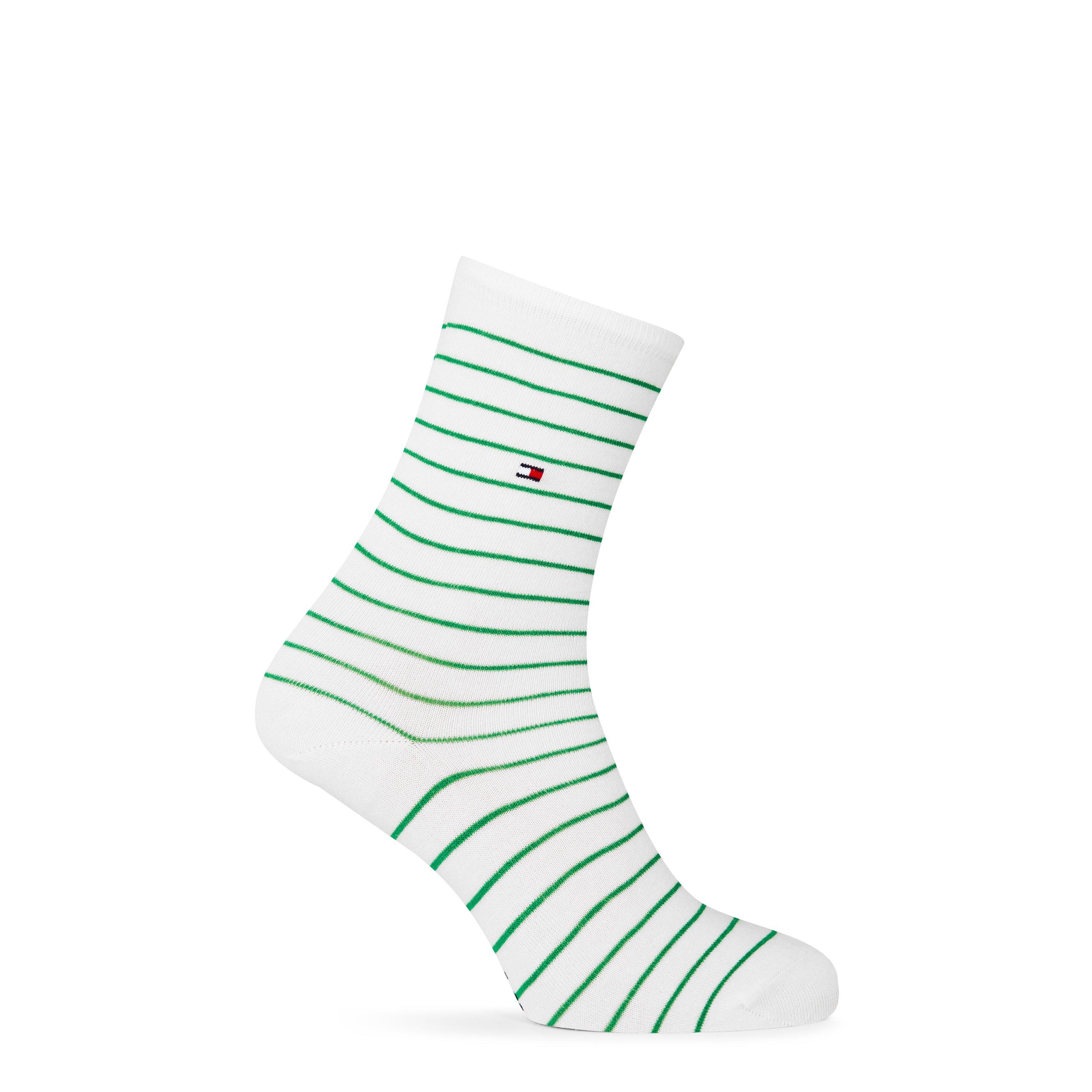 White/Green - Tommy Hilfiger - Women's 2 Pack Small Stripe Crew Socks - 2