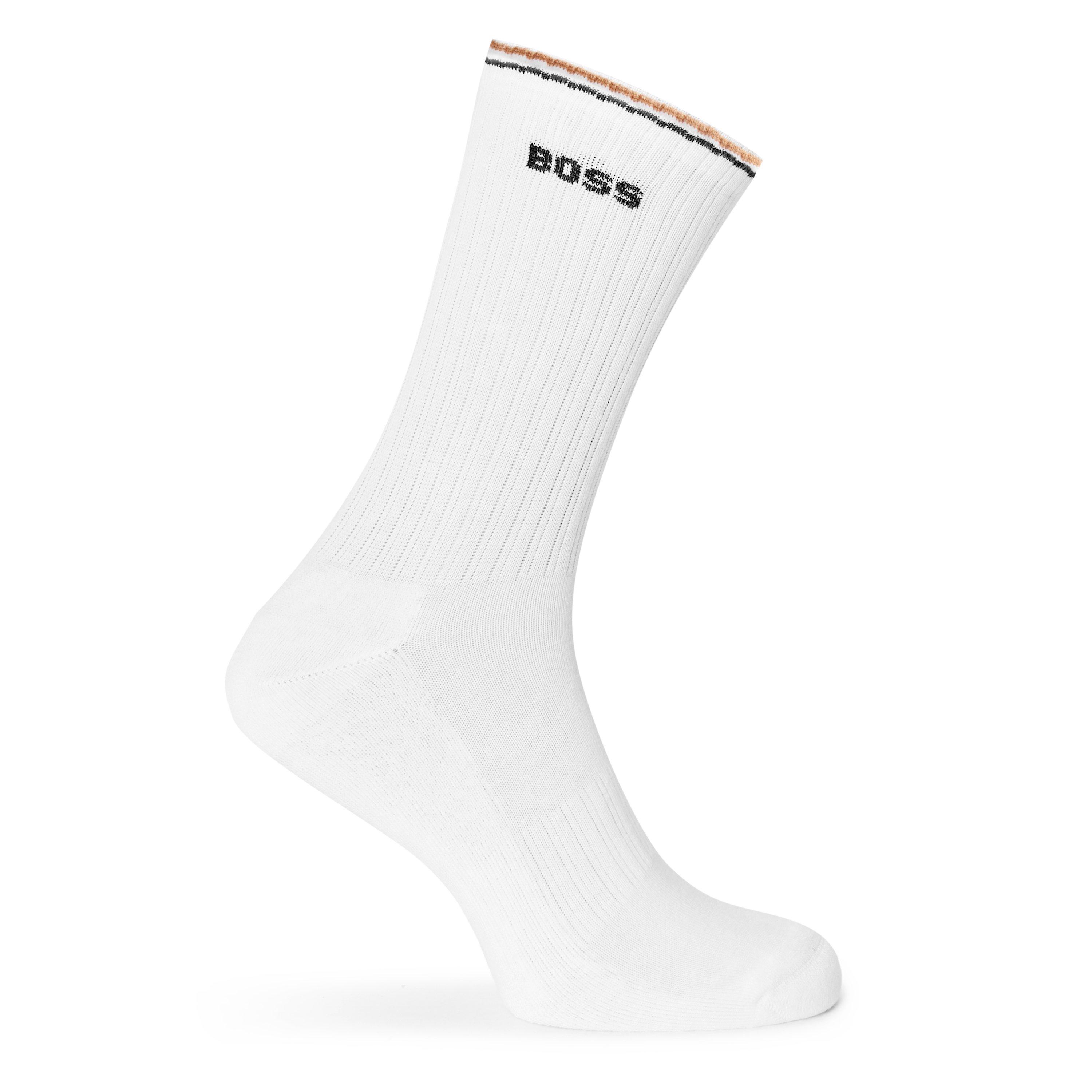 Boss Men's Rib Stripe Quarter Socks - White 100 - Mens 6-12