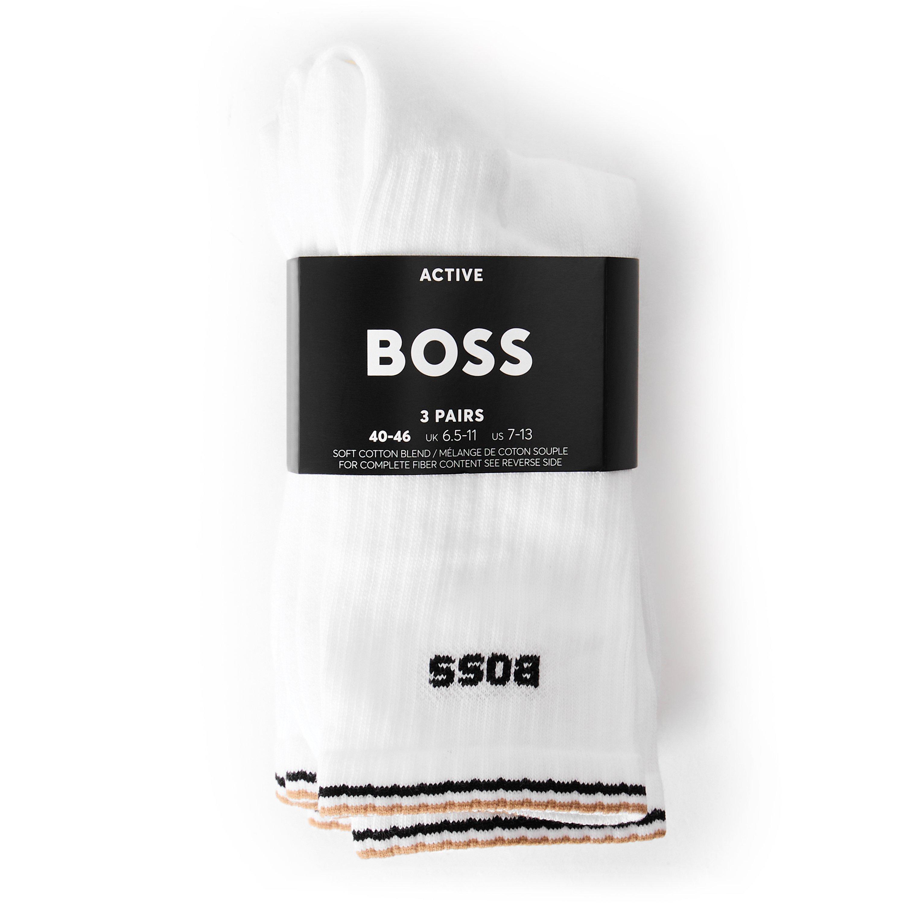 White 100 - Boss - Men's Rib Stripe Quarter Socks - 2
