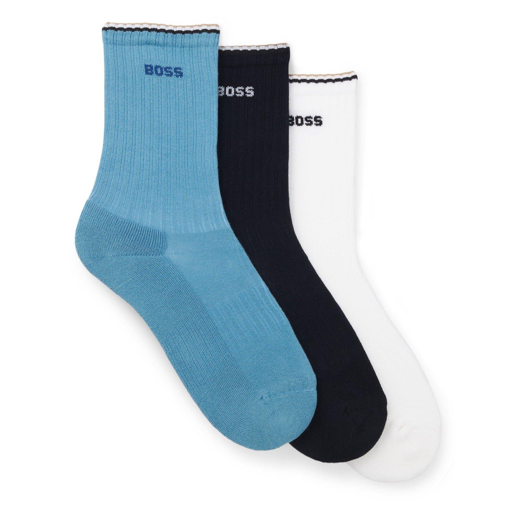 Boss Men's Rib Stripe Quarter Socks - Blue/Nvy/Wht - Mens 6-12