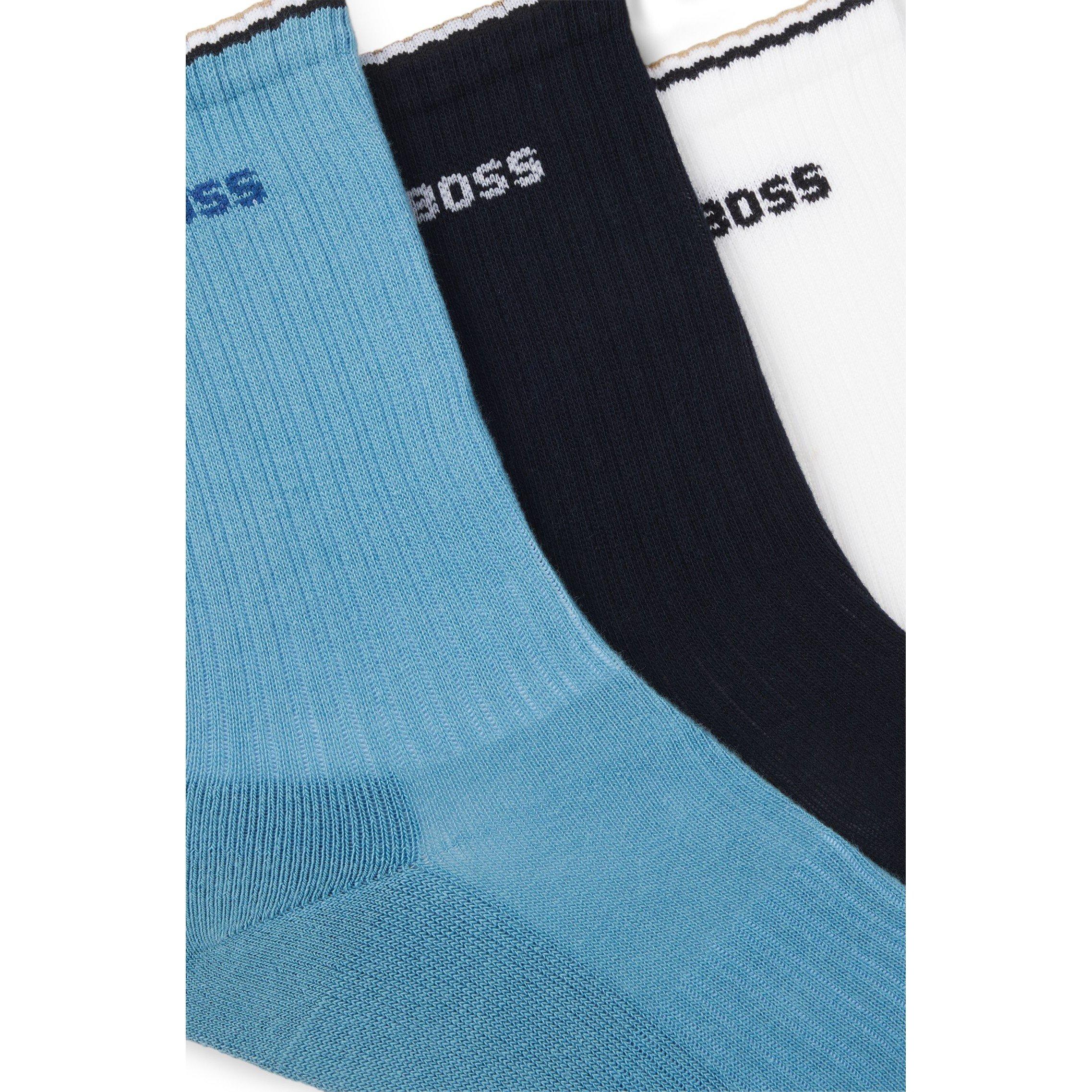 Blue/Nvy/Wht - Boss - Men's Rib Stripe Quarter Socks - 2