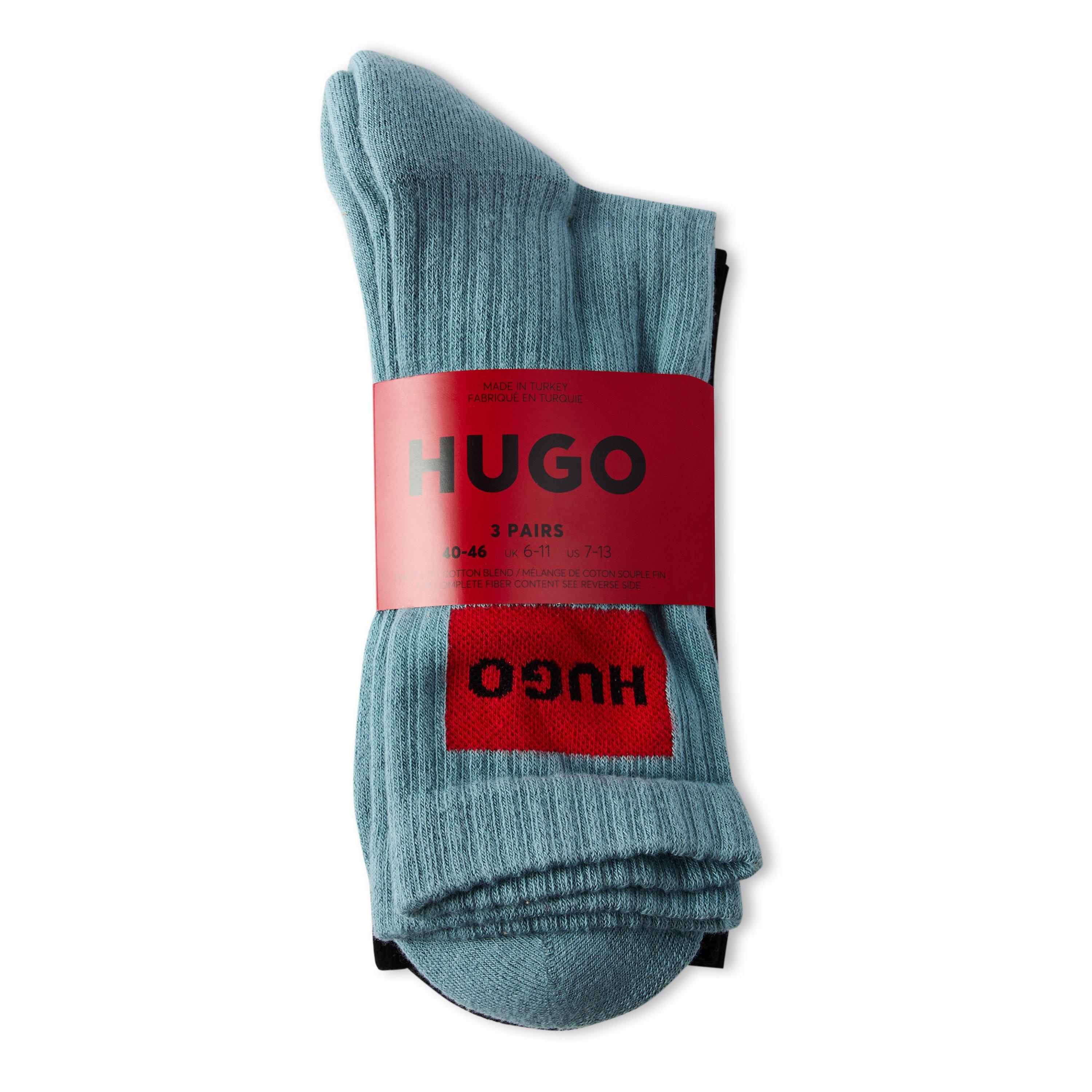 Hugo Men's Bodywear 3 Pack Rib Patch Socks - Blue/Blk/Wht - Mens 6-12