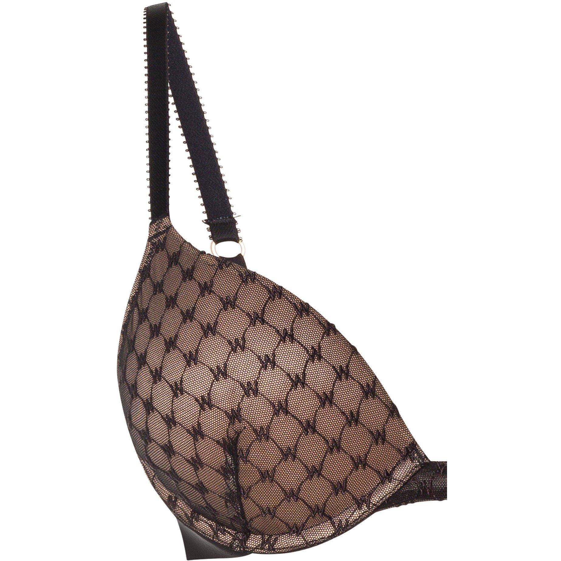 Black - Wolford - Logo Lace Padded Push Up Scoop Bralette - 5