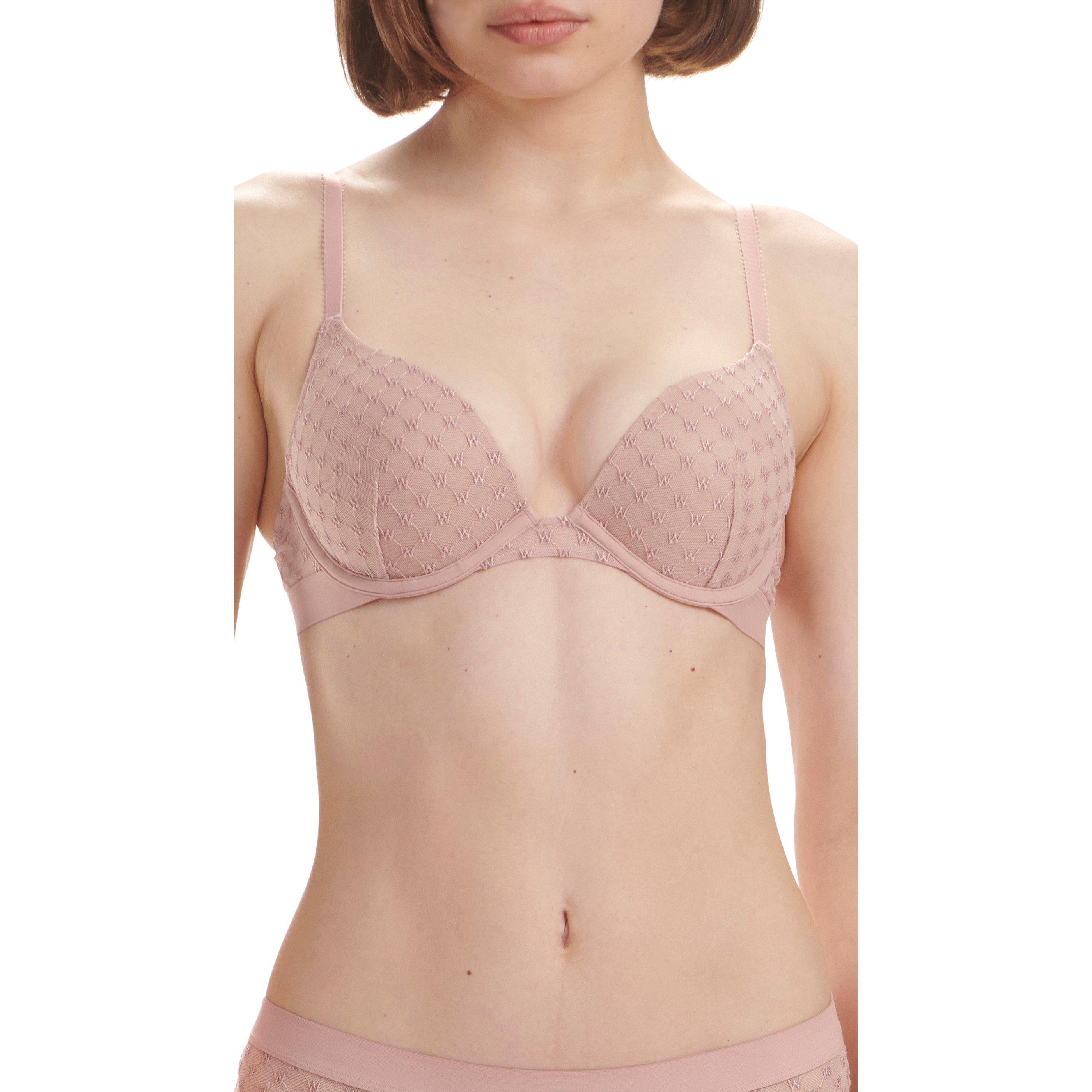 Pink - Wolford - Sheer Logo Push-Up Demi Bra - 2