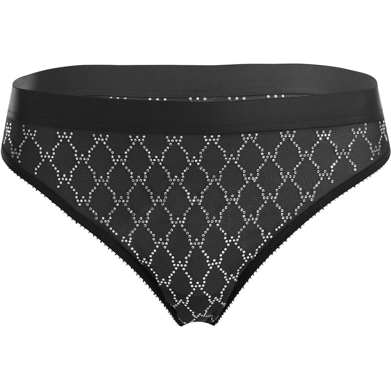 Black - Wolford - Sheer Logo Sparkle Thong - 1