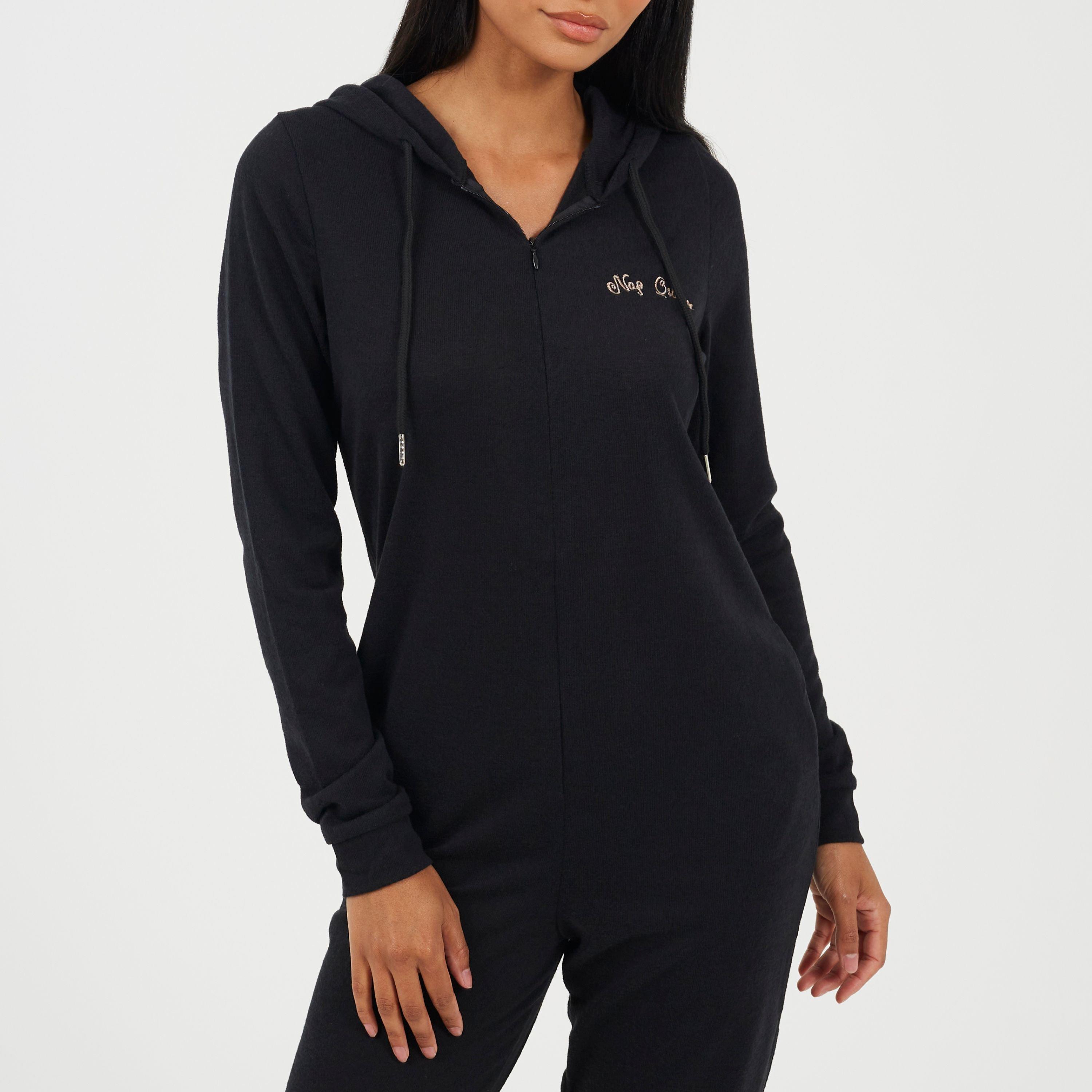 Black/Rose Gold - Brave Soul - Womens Nap Queen Slim Fit Onesie with 3D Crown - 1