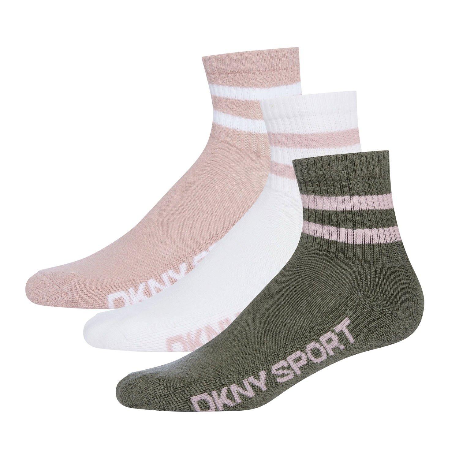Khaki/Pink/Whit - DKNY - Womens 3 pack Sports Socks Chaya - 1