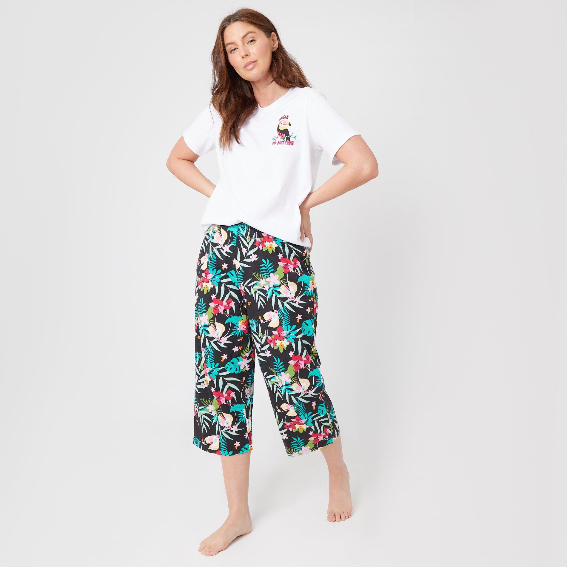 Black/Multi - Be You - Jersey Toucan Tropical Cropped Pyjama Set - 1