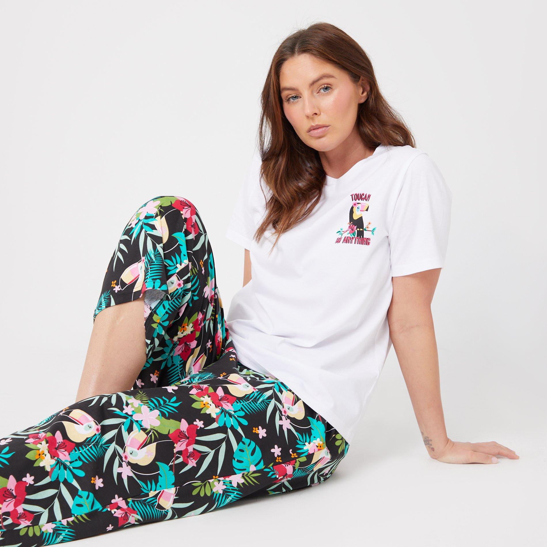 Black/Multi - Be You - Jersey Toucan Tropical Cropped Pyjama Set - 4