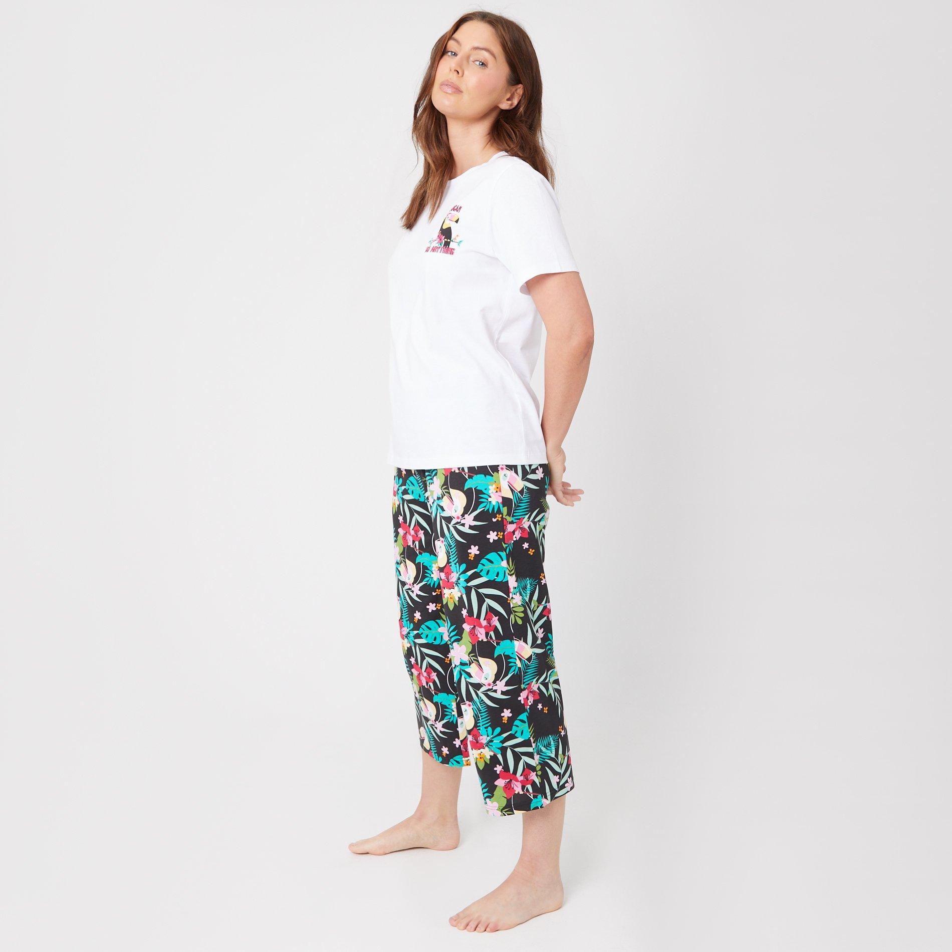 Black/Multi - Be You - Jersey Toucan Tropical Cropped Pyjama Set - 5