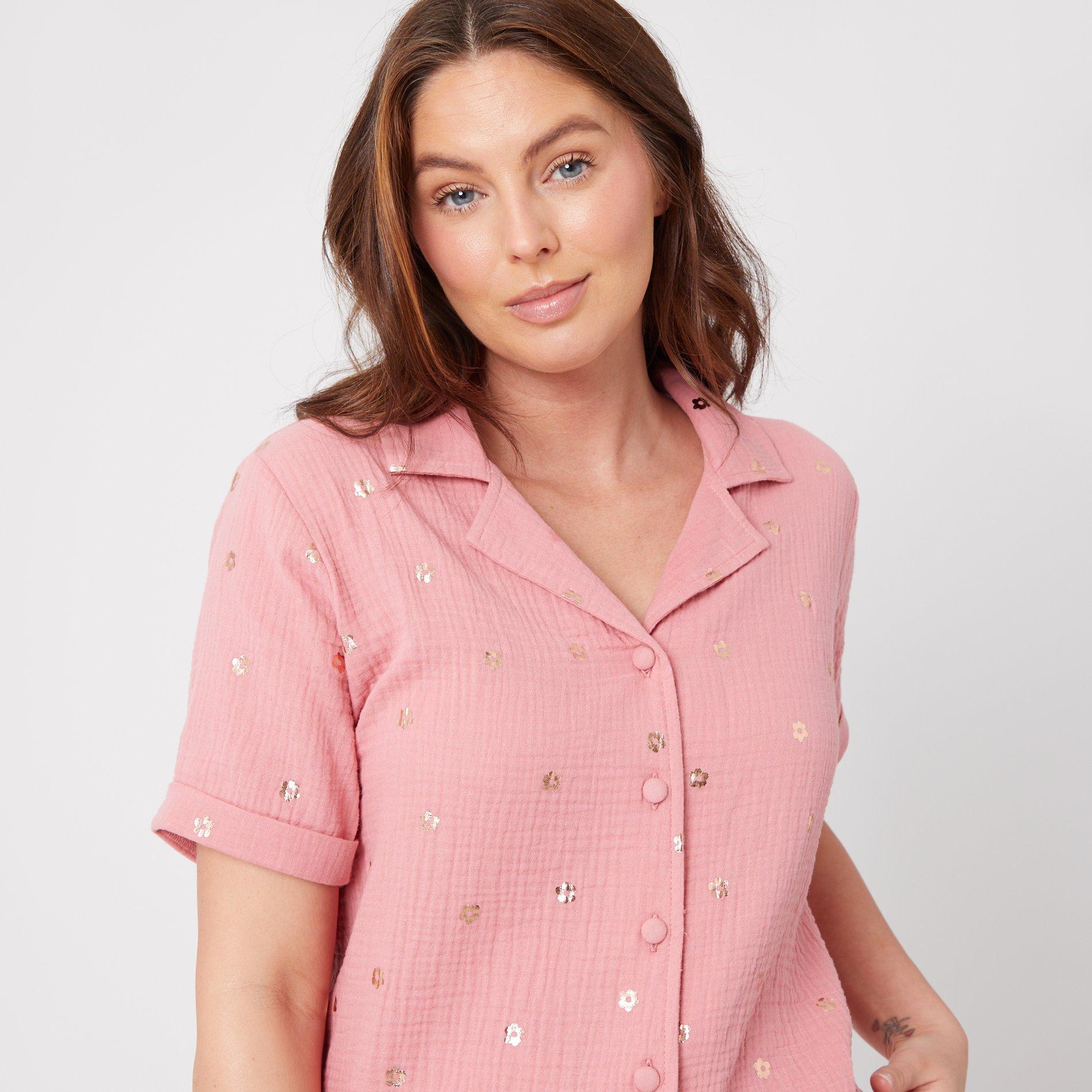 Pink - Be You - Foil Flower Short-Sleeve Pyjama Sets - 3