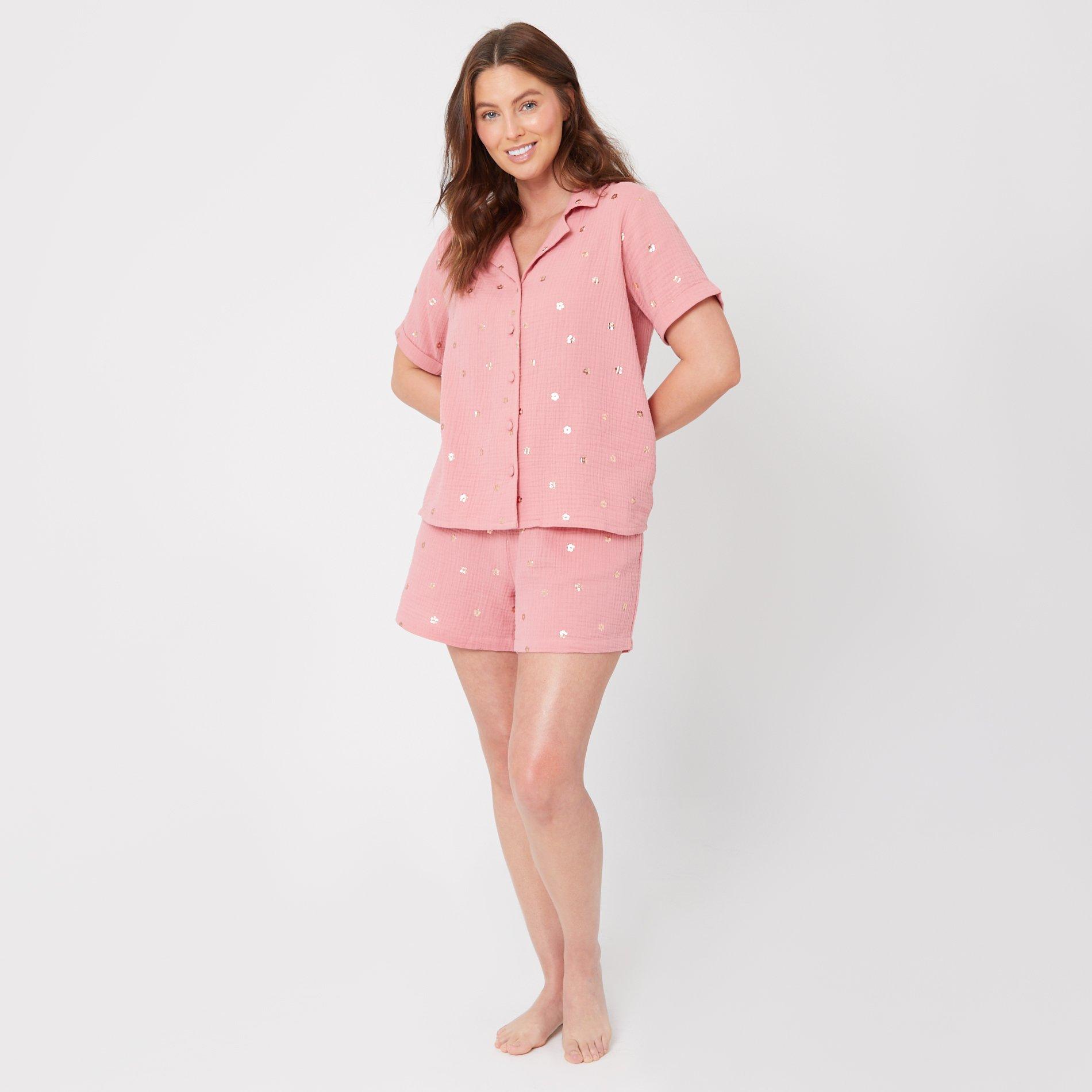 Pink - Be You - Foil Flower Short-Sleeve Pyjama Sets - 4
