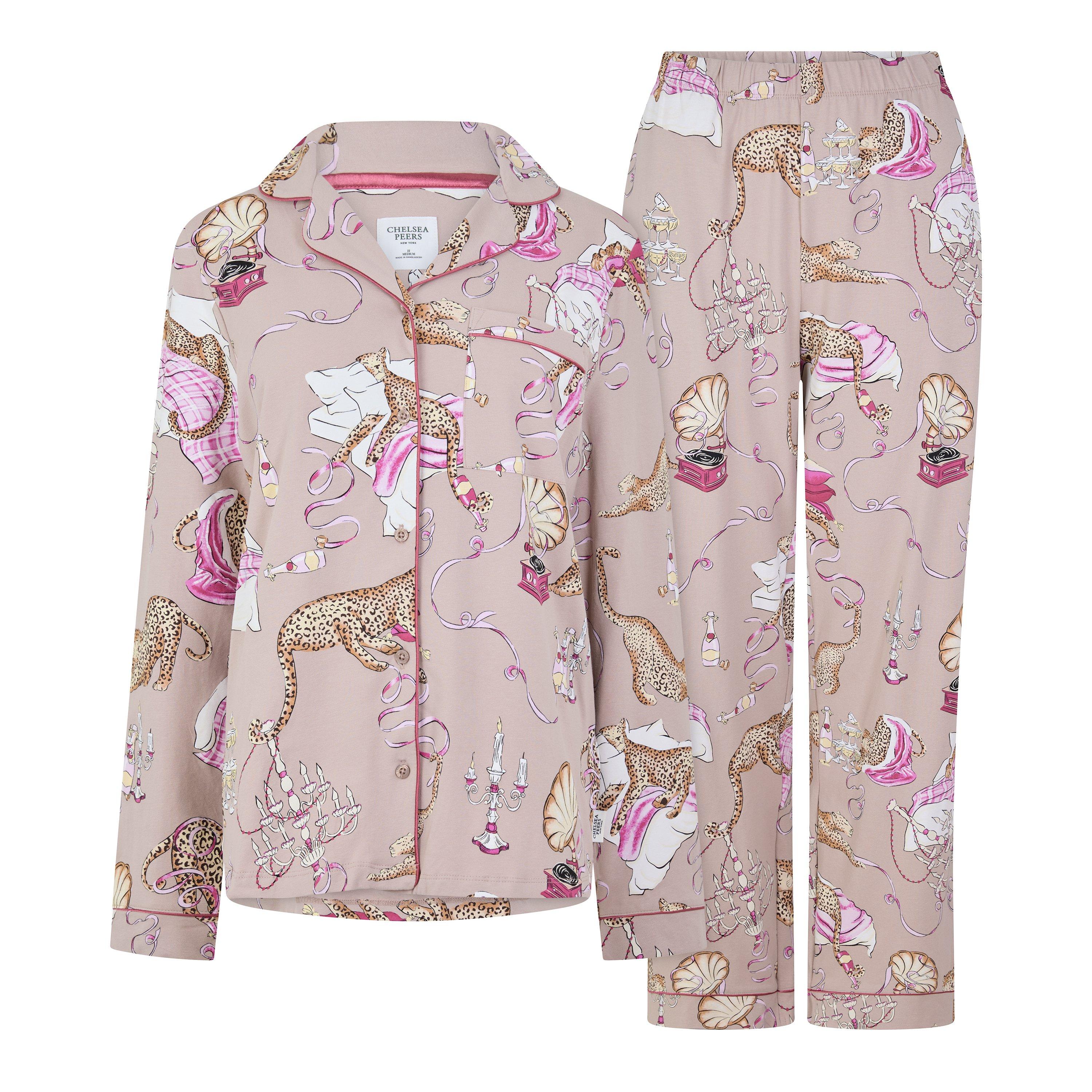 Chelsea Peers Women's Button-Up Long-Sleeve Top And Trousers Pyjama Set - Party Camel - 12 (M)